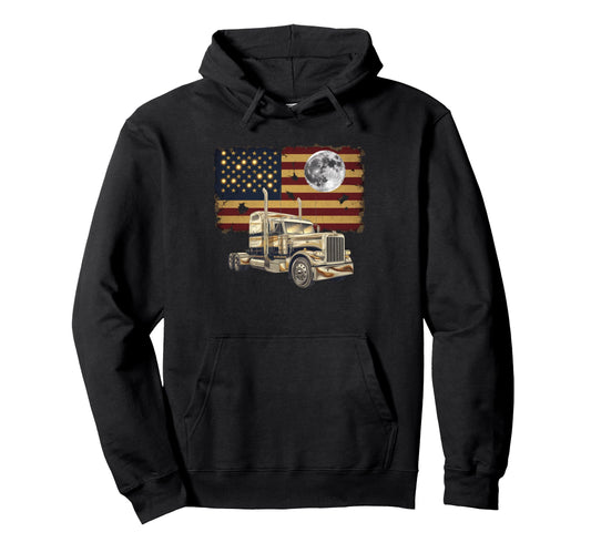 American Flag Trucker Dad Big Rig Hoodie - Novelty Apparel Men Women - T-Shirt, Sweatshirt, Hoodie