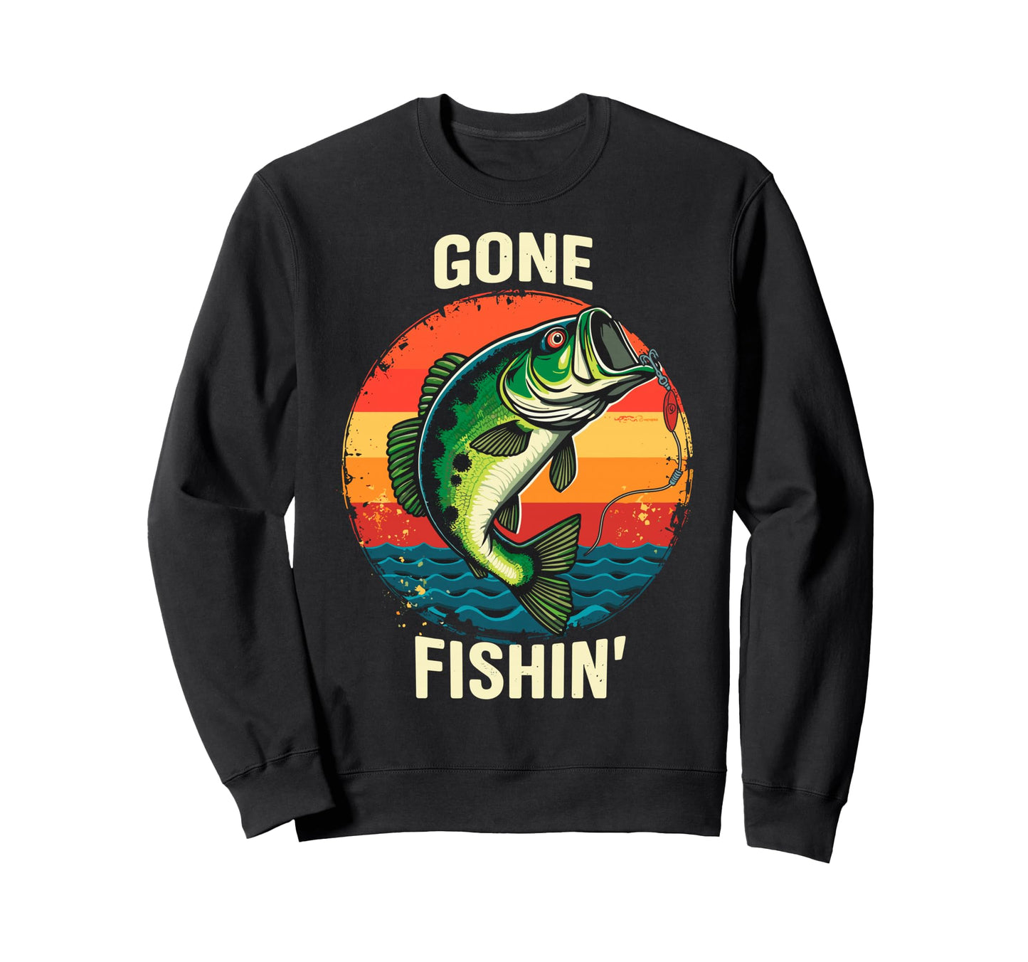 Bass Fisherman Gone Fishin Bass Sweatshirt - Custom Art Print Unisex - T-Shirt, Sweatshirt, Hoodie