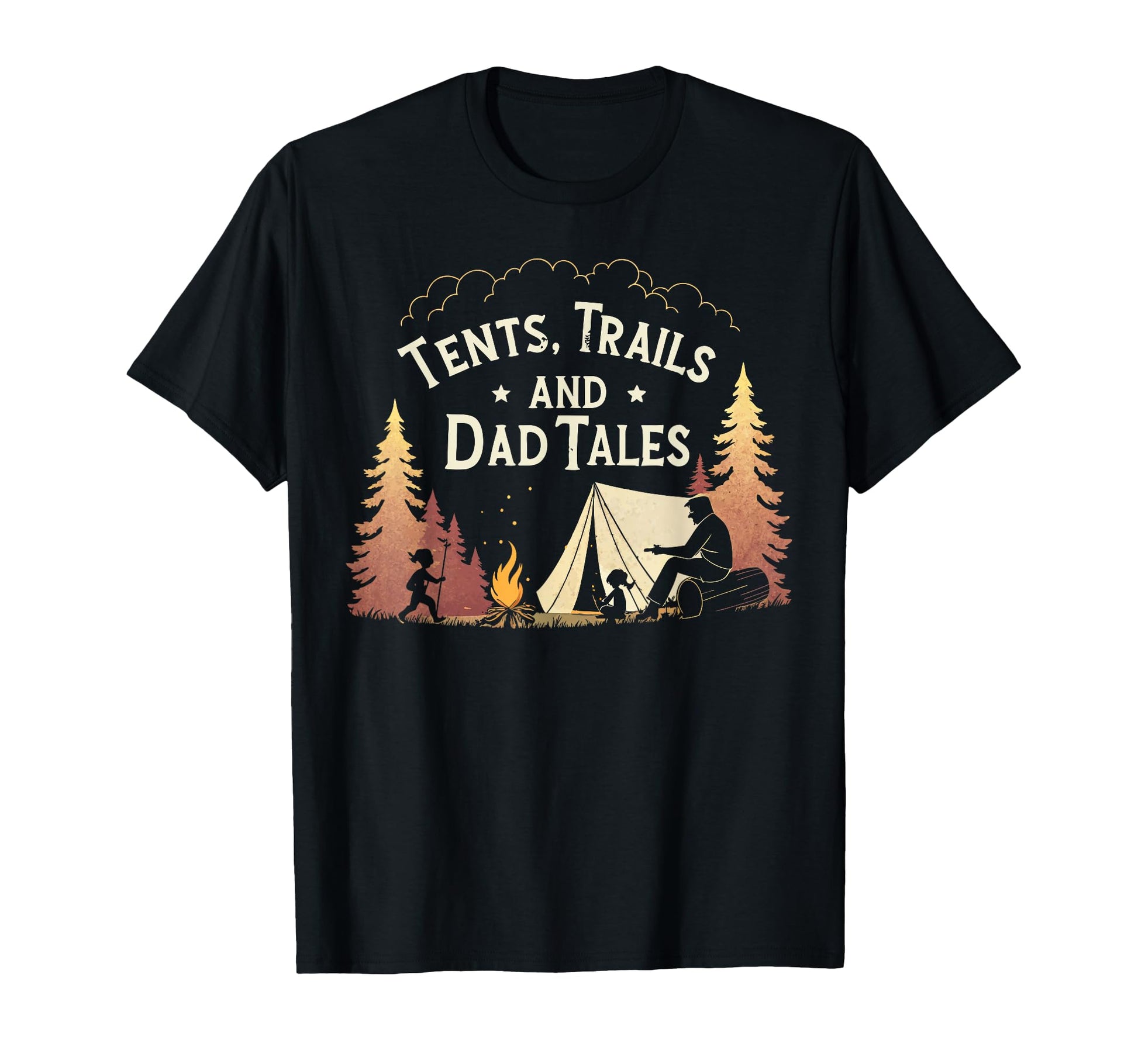 Tents Trails And Dad Tales Family T-Shirt - Minimalist Print Unisex - T-Shirt, Sweatshirt, Hoodie
