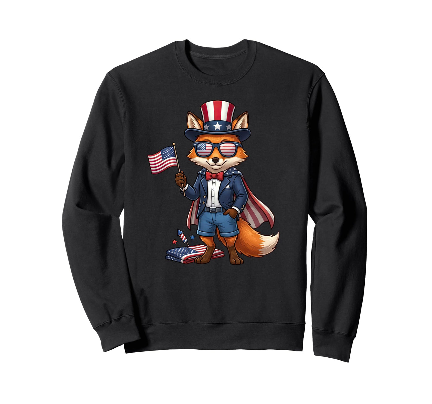 Funny Fox American Usa Flag Sweatshirt - Casual Everyday Wear for Adults - T-Shirt, Sweatshirt, Hoodie