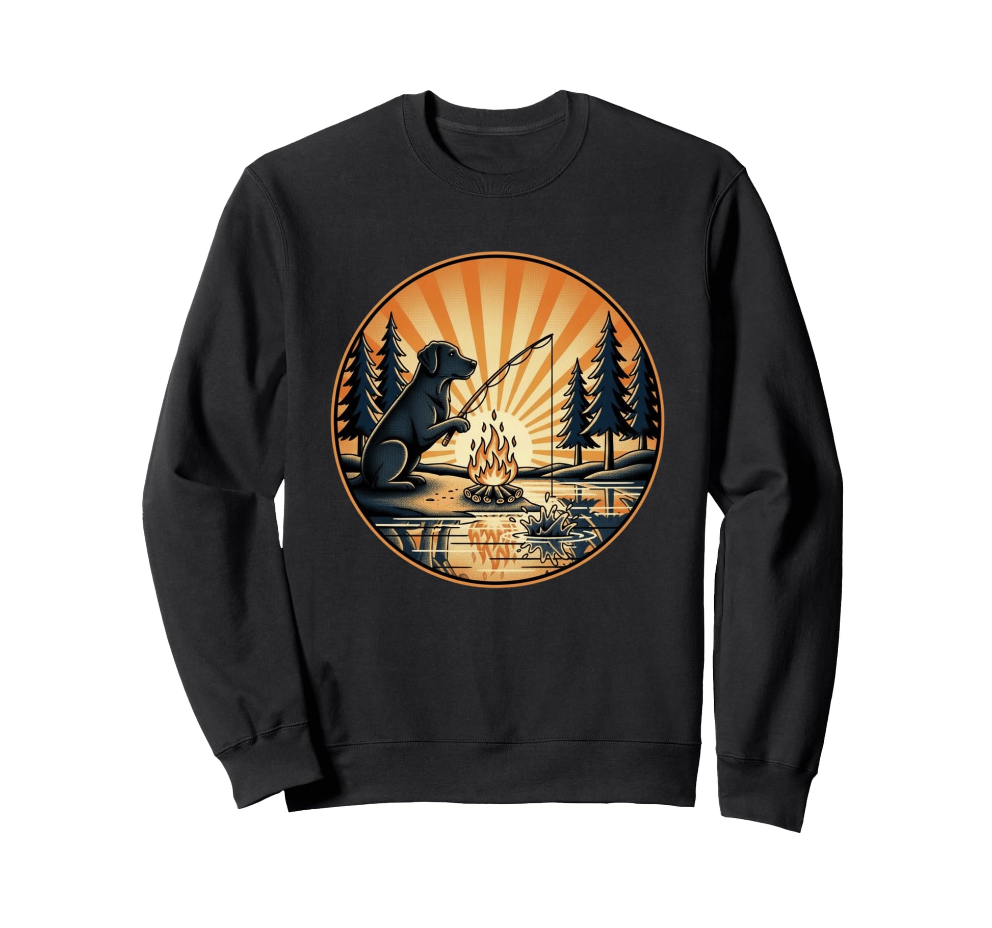 Funny Dog Fishing Camping Sweatshirt - Aesthetic Graphic for Adults - T-Shirt, Sweatshirt, Hoodie