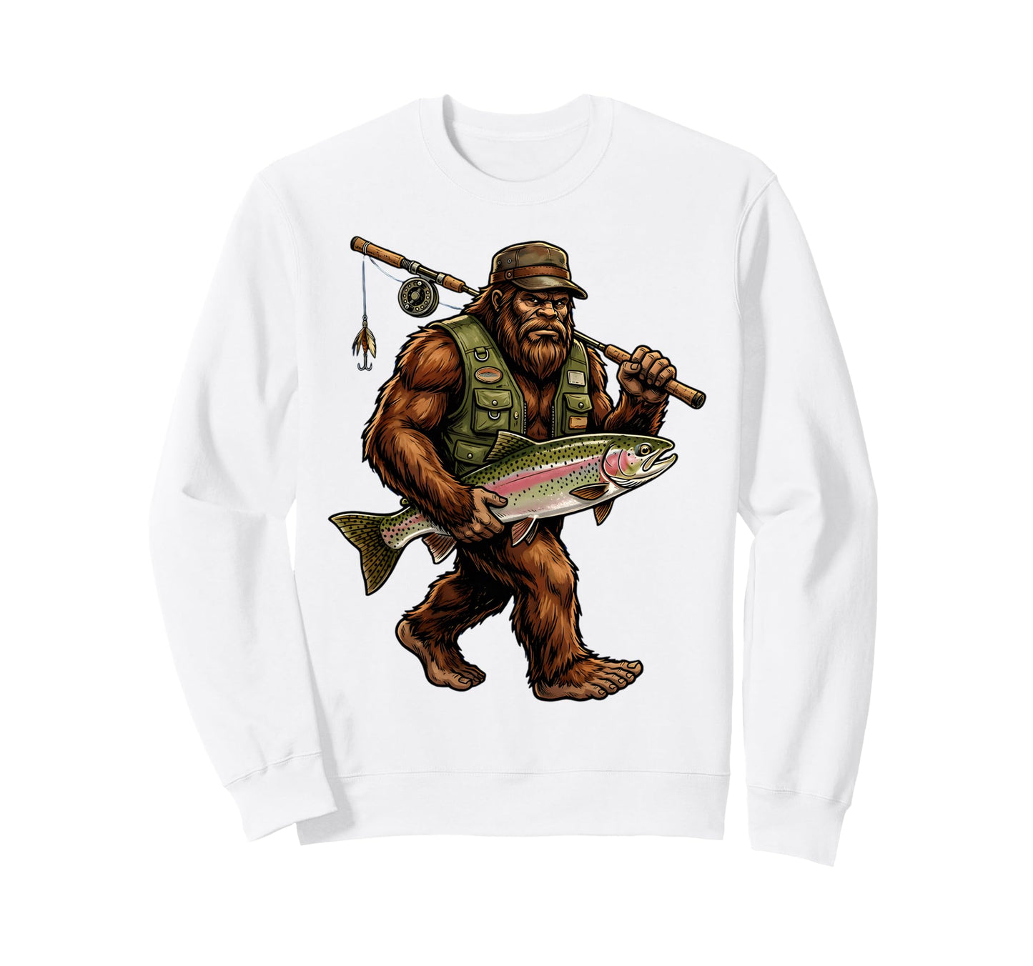 Bigfoot Fishing Funny Sasquatch Sweatshirt - Aesthetic Graphic Men Women - T-Shirt, Sweatshirt, Hoodie