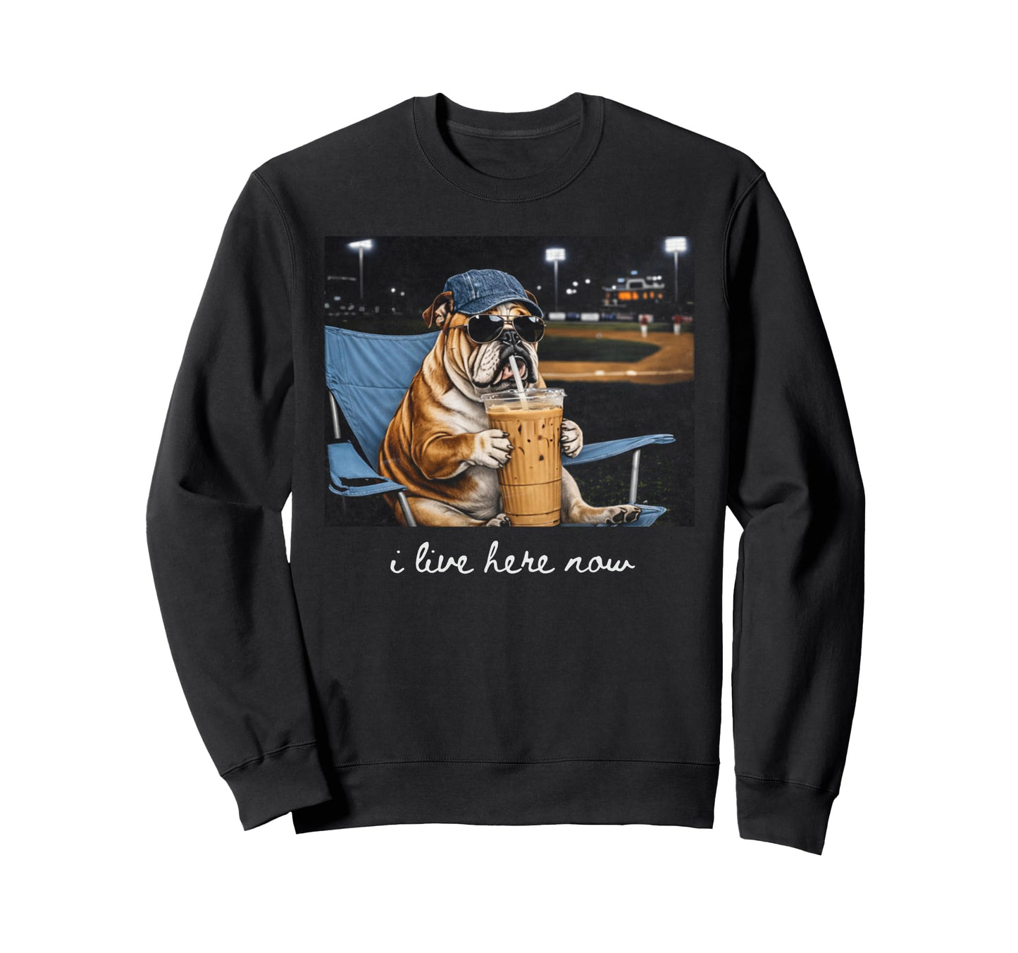 I Live Here Now Funny Bulldog Sweatshirt - Custom Art Print Men Women - T-Shirt, Sweatshirt, Hoodie