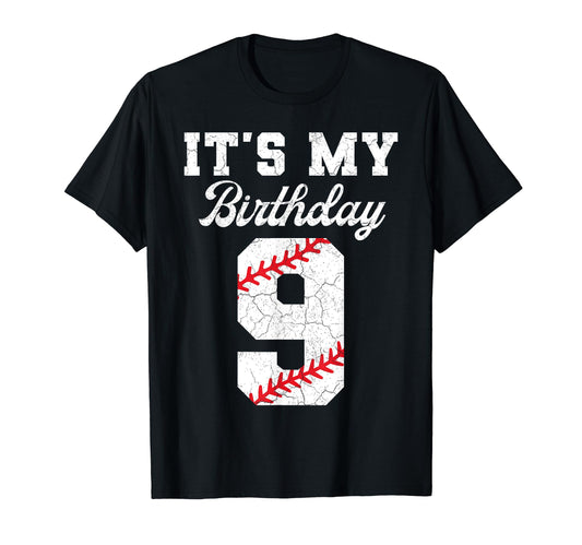 Birthday 9 Baseball Its My 9Th Birthday T-Shirt - Graphic Print for Adults - T-Shirt, Sweatshirt, Hoodie
