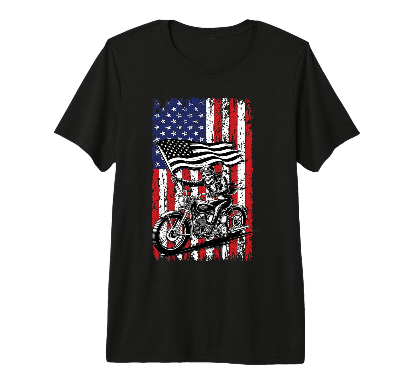 Skeleton Biker Usa Flag 4Th July T-Shirt - Fun Novelty Design for Adults - T-Shirt, Sweatshirt, Hoodie