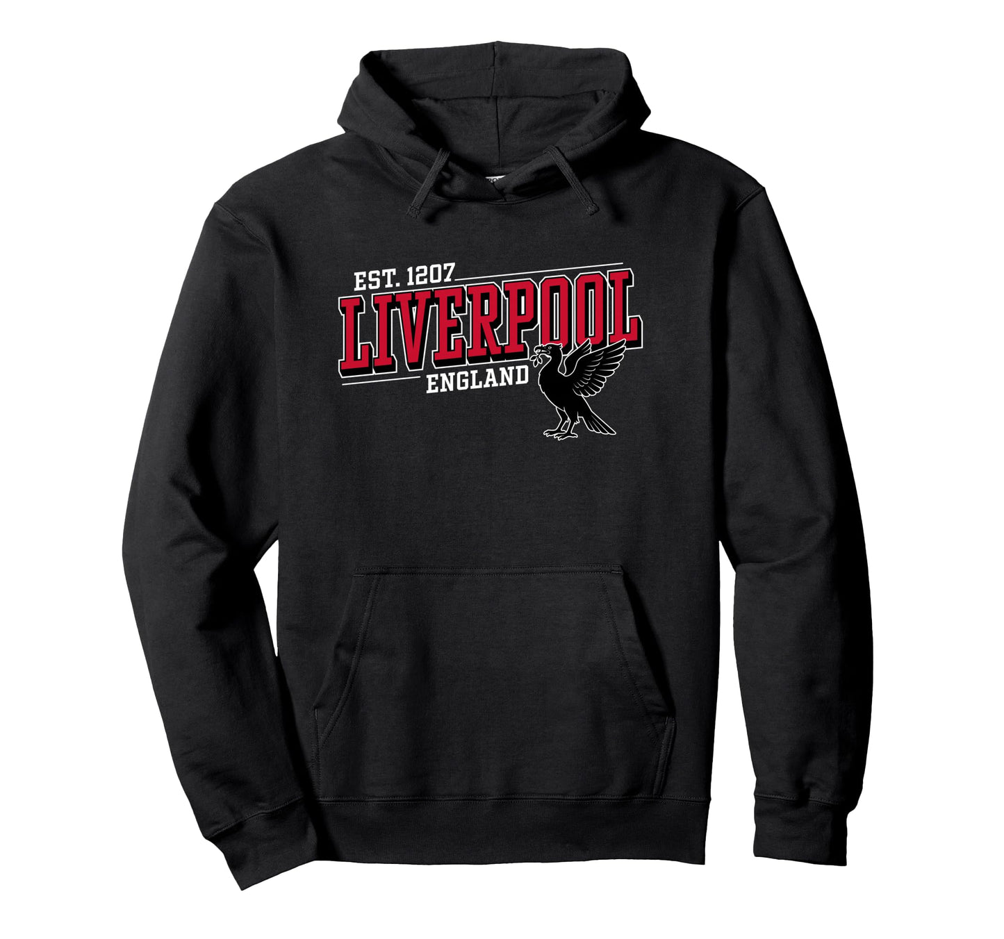 Liverpool England Est 1207 Angled Hoodie - Streetwear Style for Adults - T-Shirt, Sweatshirt, Hoodie