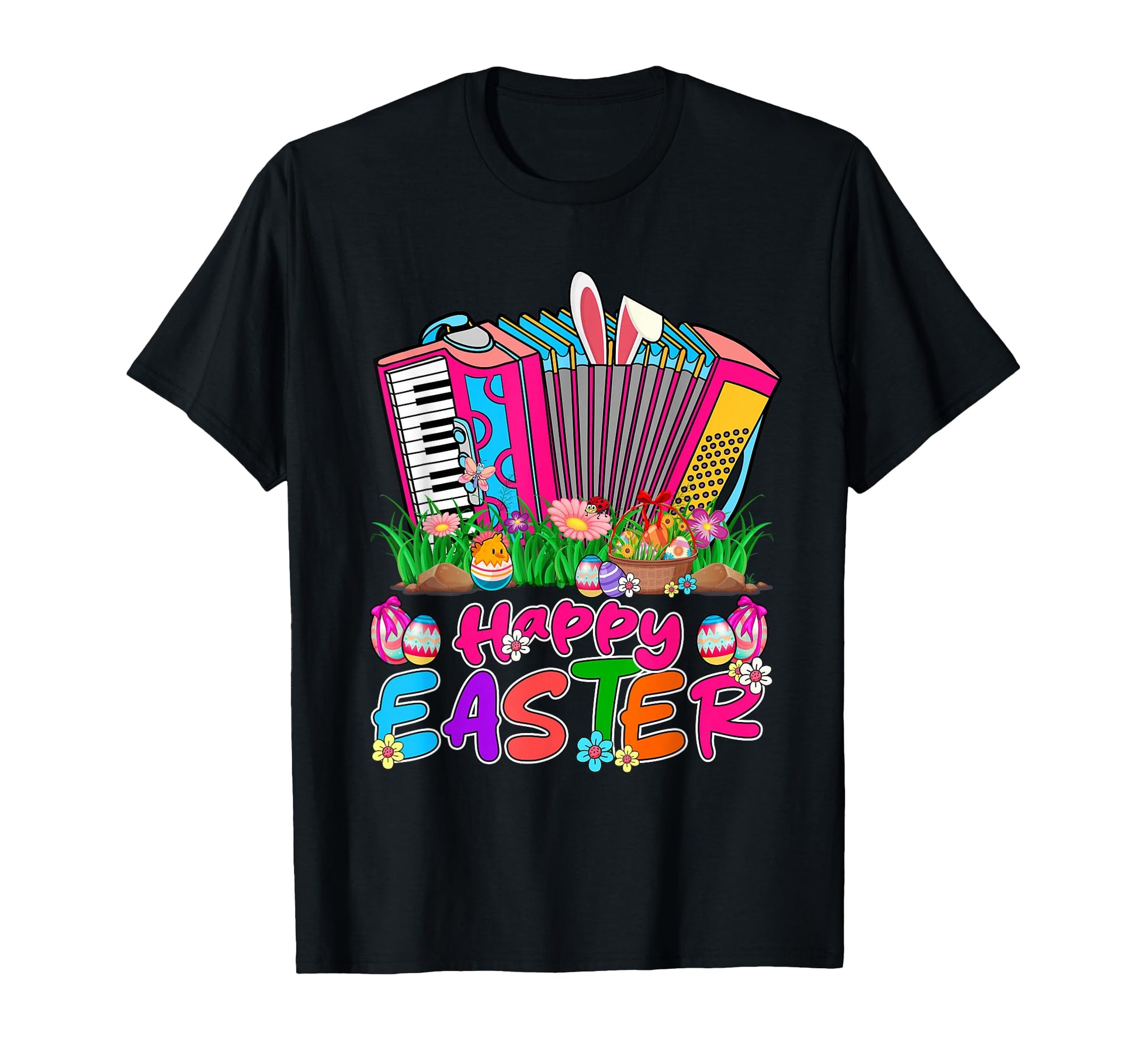Happy Easter Bunny Accordion T-Shirt - Minimalist Print Unisex - T-Shirt, Sweatshirt, Hoodie