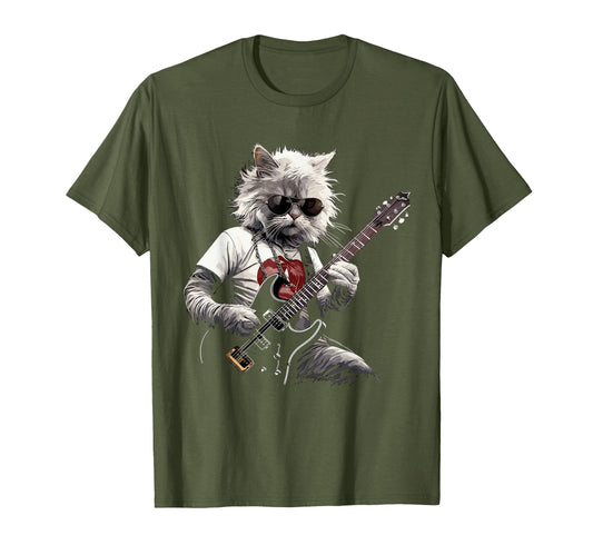 Cat Electric Guitar Funny Musician T-Shirt - Custom Art Print Men Women - T-Shirt, Sweatshirt, Hoodie