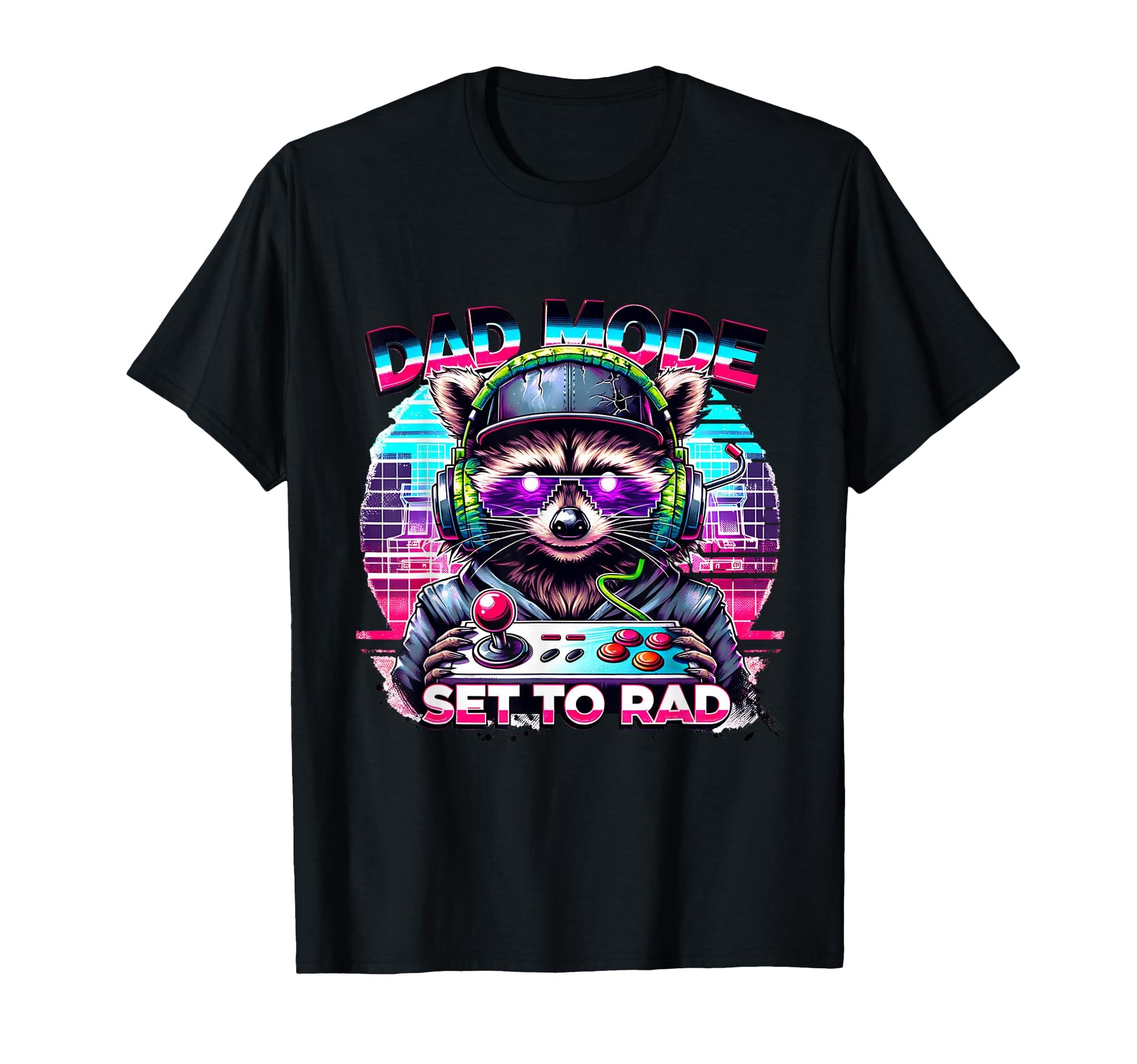 Dad Mode Set To Rad Gamer Raccoon T-Shirt - Graphic Print Unisex - T-Shirt, Sweatshirt, Hoodie