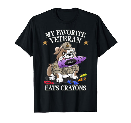 Bulldog My Favorite Veteran Eats Crayons T-Shirt - Custom Art Print Unisex - T-Shirt, Sweatshirt, Hoodie