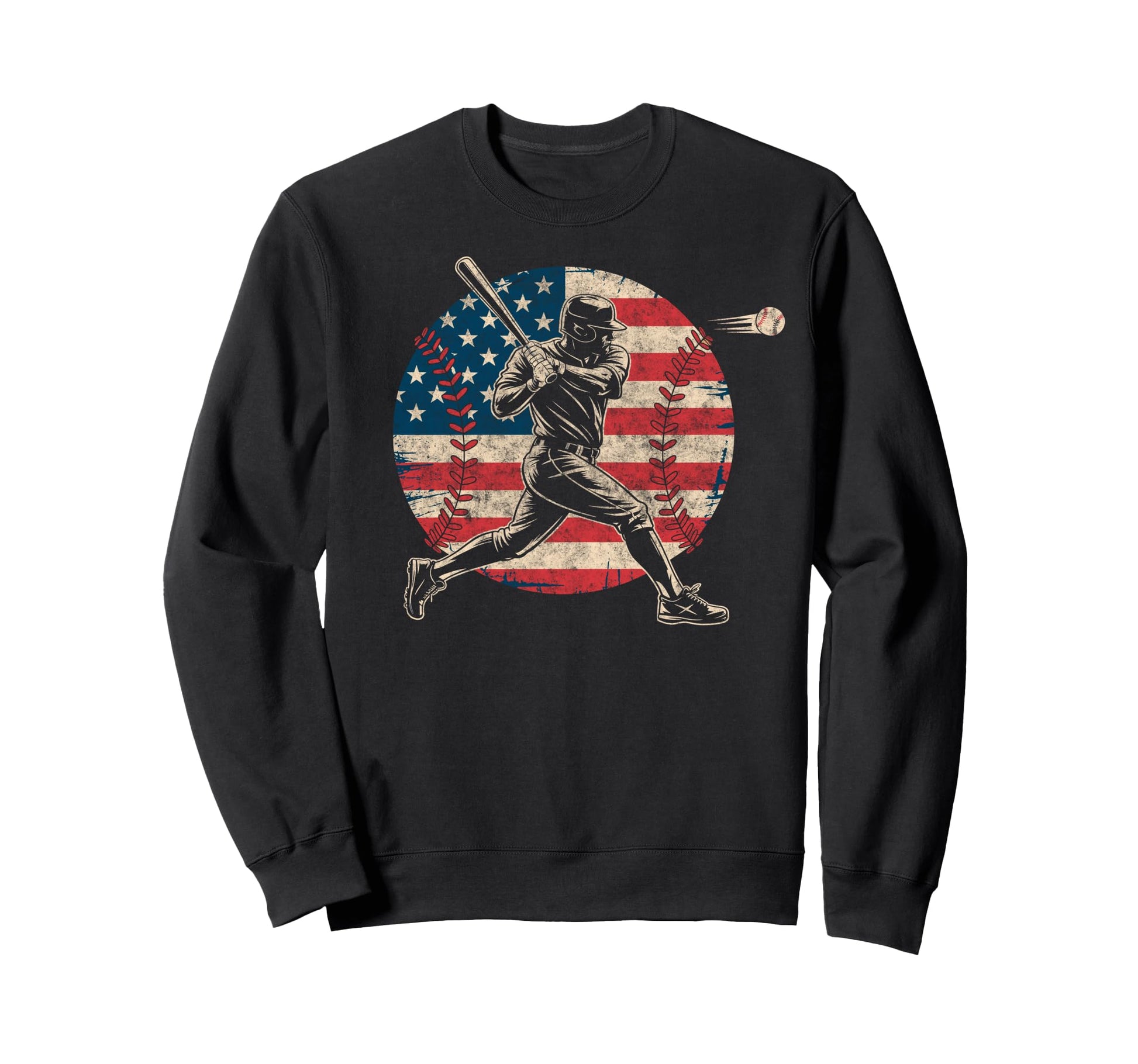 Baseball Us Flag Baseball Lover Dad Sweatshirt - Aesthetic Graphic Unisex - T-Shirt, Sweatshirt, Hoodie