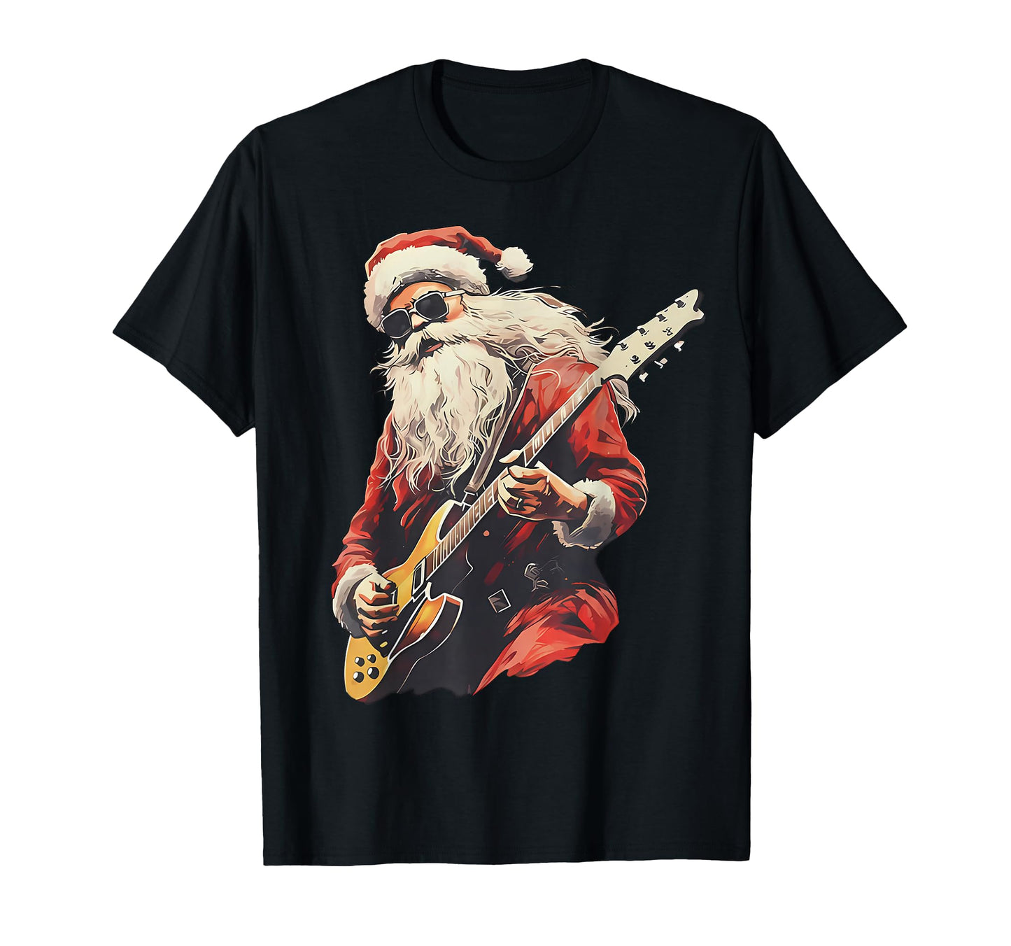 Santa Playing Rock Guitar Holiday T-Shirt - Trendy Graphic for Adults - T-Shirt, Sweatshirt, Hoodie