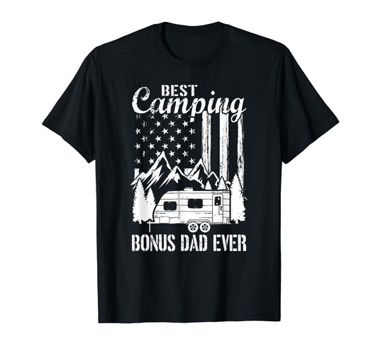 Best Camping Bonus Dad Ever American T-Shirt - Custom Art Print for Adults - T-Shirt, Sweatshirt, Hoodie
