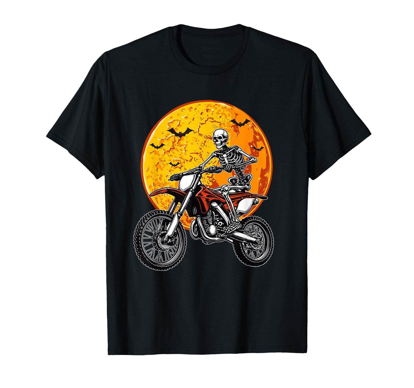Skeleton Riding Dirt Bike Halloween T-Shirt - Novelty Apparel Unisex - T-Shirt, Sweatshirt, Hoodie