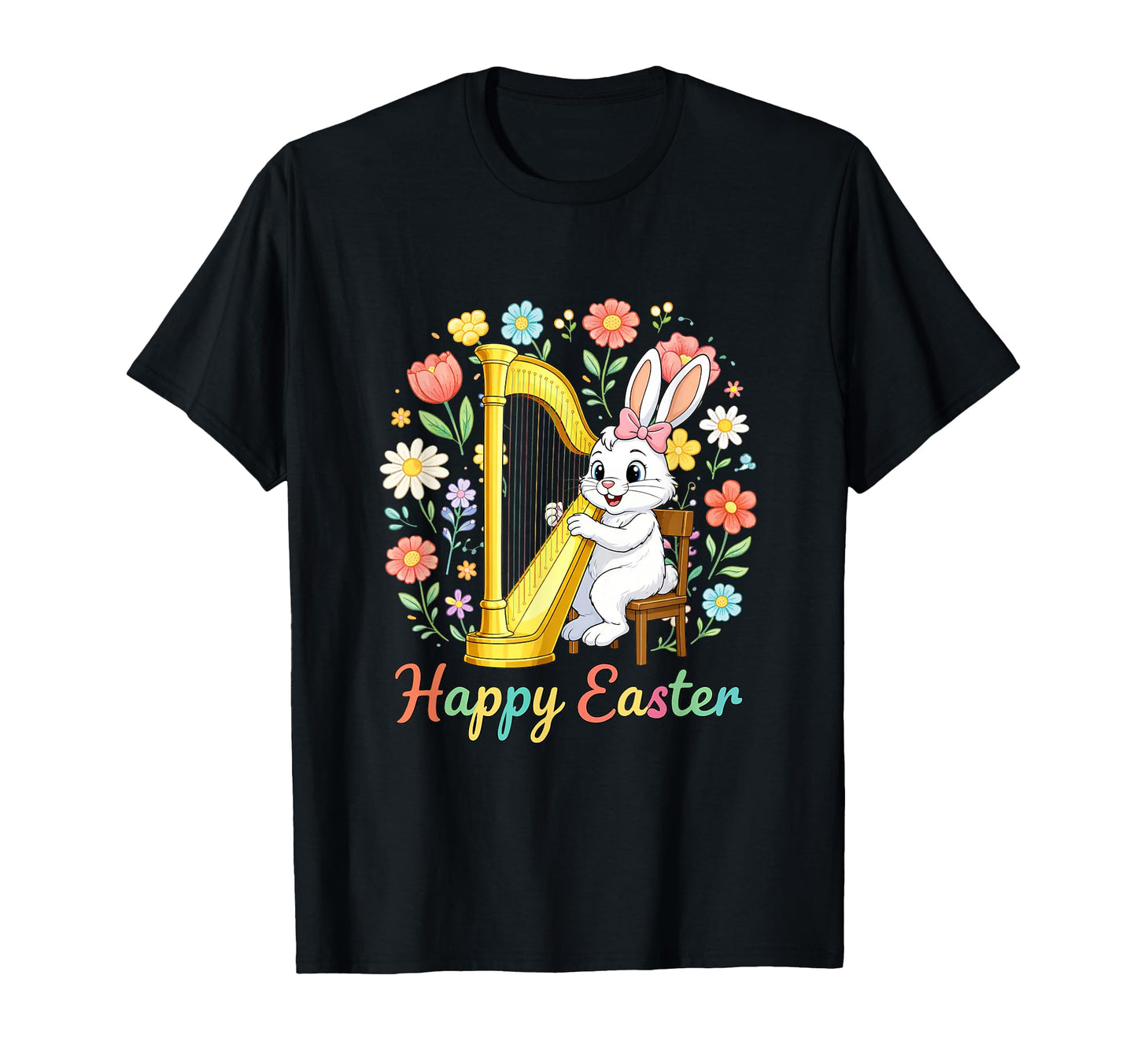 Happy Easter Bunny Playing Harp T-Shirt - Aesthetic Graphic Unisex - T-Shirt, Sweatshirt, Hoodie