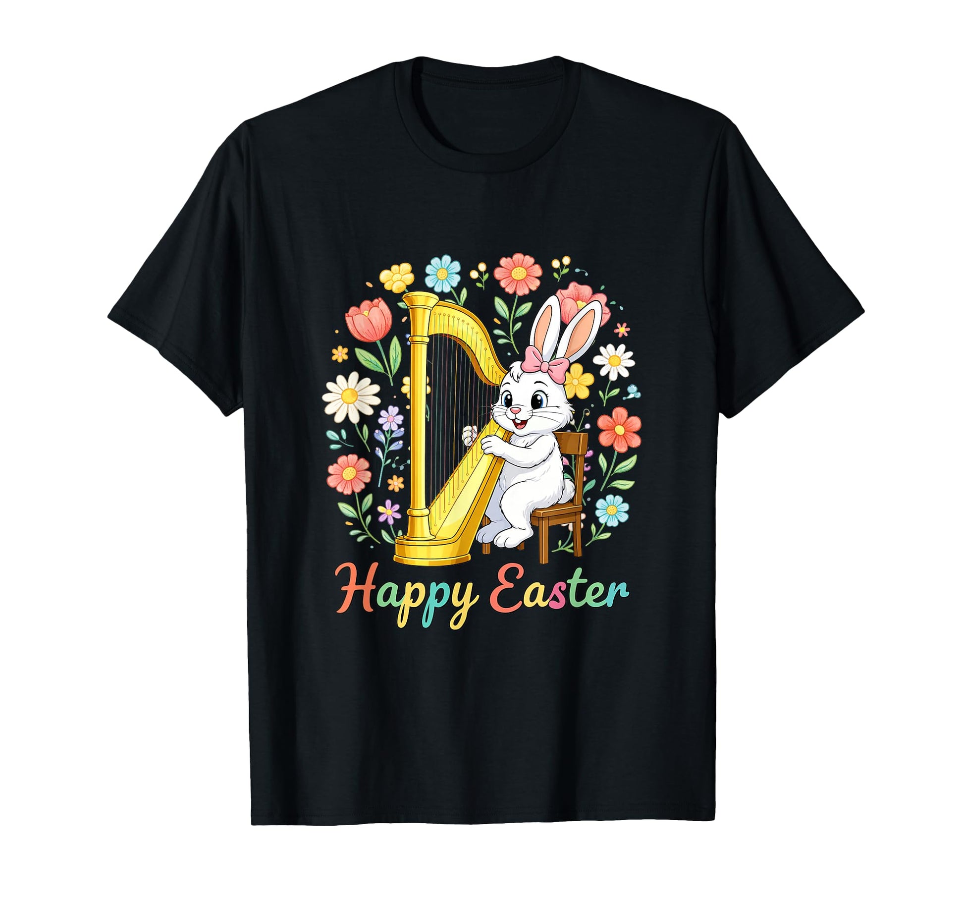 Happy Easter Bunny Playing Harp T-Shirt - Aesthetic Graphic Unisex - T-Shirt, Sweatshirt, Hoodie