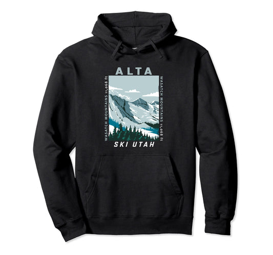 Alta Ski Area Utah Distressed Hoodie - Unique Graphic Men Women - T-Shirt, Sweatshirt, Hoodie