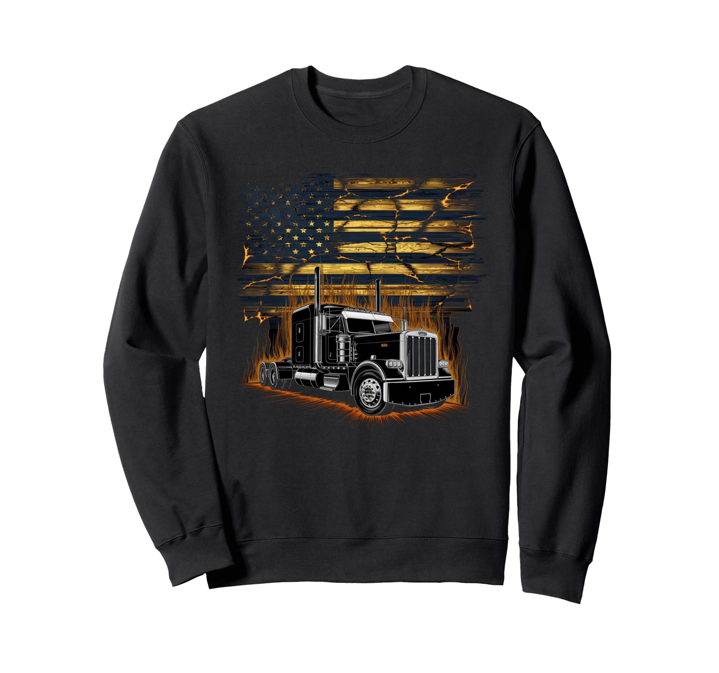 American Flag Trucker Dad Big Rig Sweatshirt - Novelty Apparel for Adults - T-Shirt, Sweatshirt, Hoodie