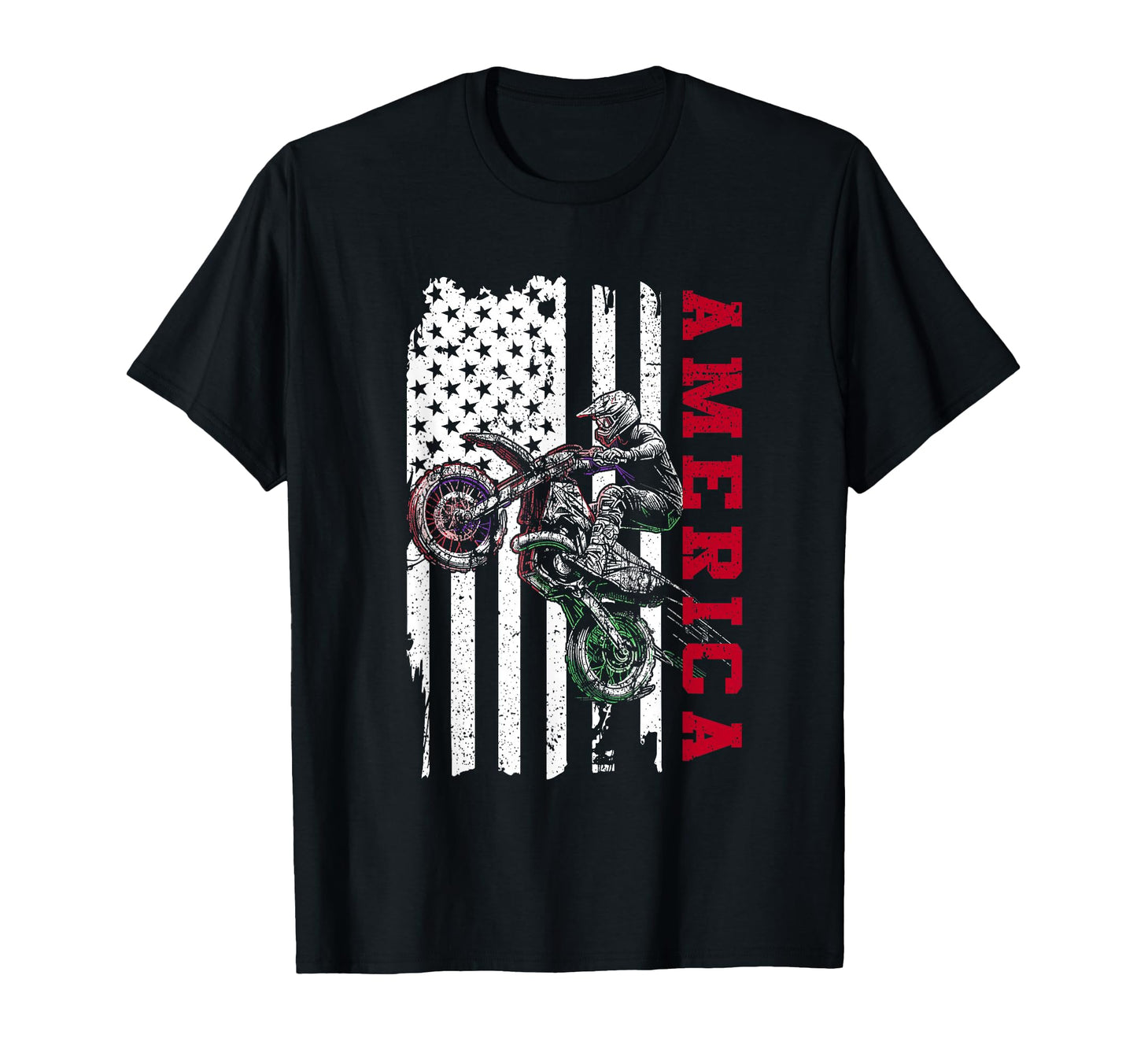 America Dirt Bike American Flag T-Shirt - Custom Art Print Men Women - T-Shirt, Sweatshirt, Hoodie