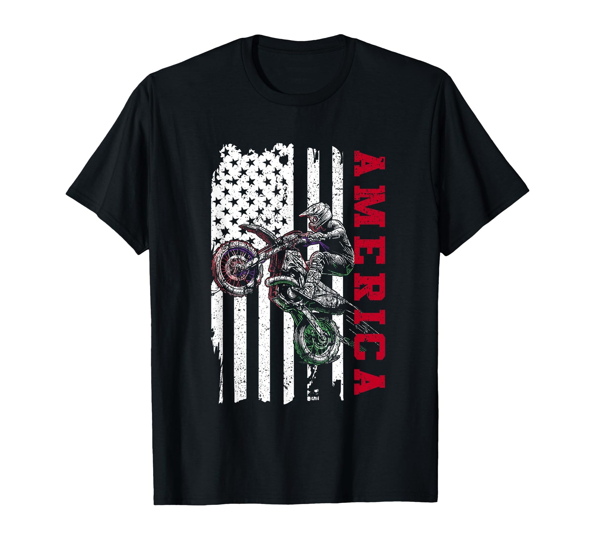 America Dirt Bike American Flag T-Shirt - Custom Art Print Men Women - T-Shirt, Sweatshirt, Hoodie