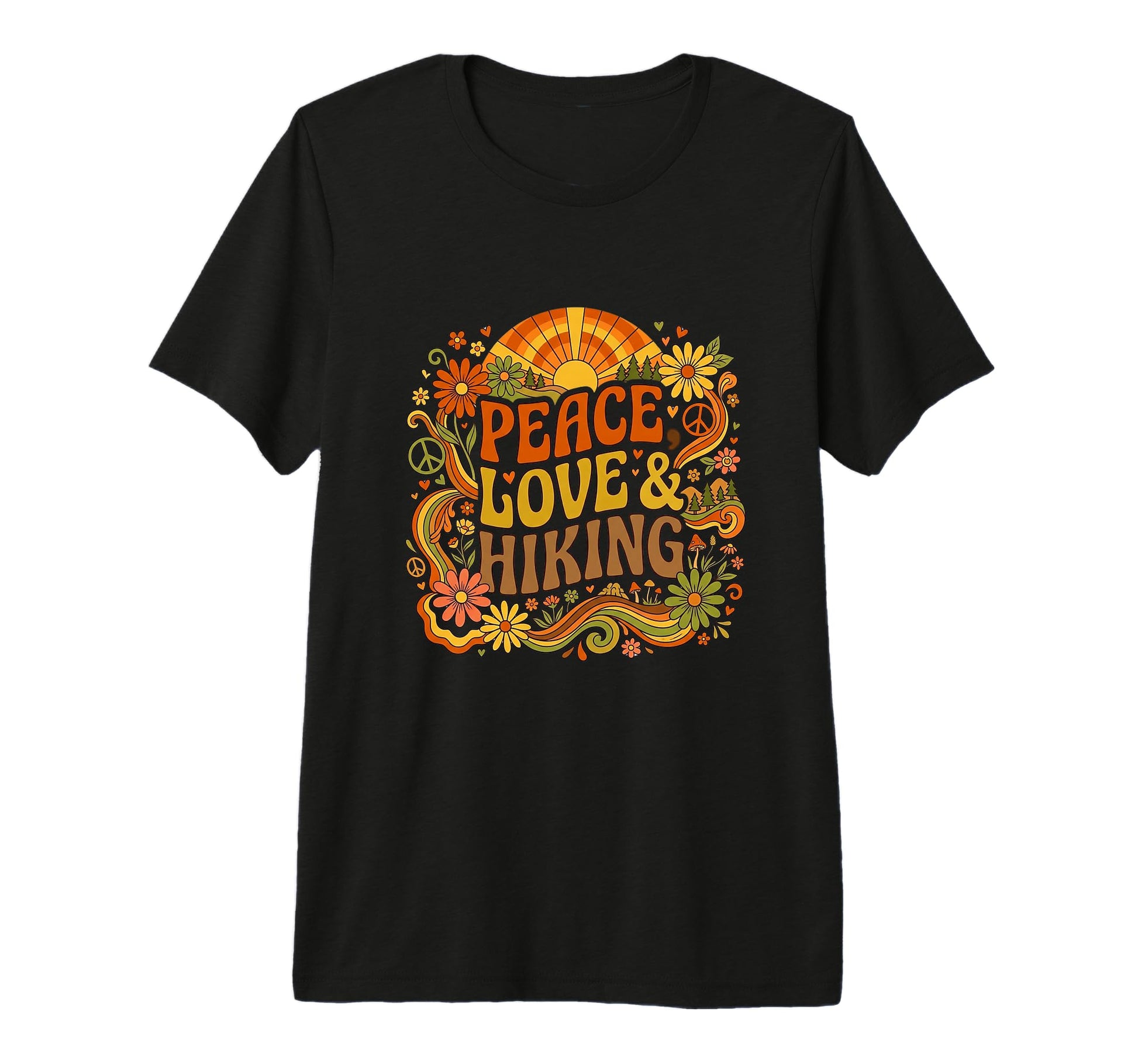 Peace Love Hiking Sunset Hiking Mom T-Shirt - Unique Graphic Men Women - T-Shirt, Sweatshirt, Hoodie