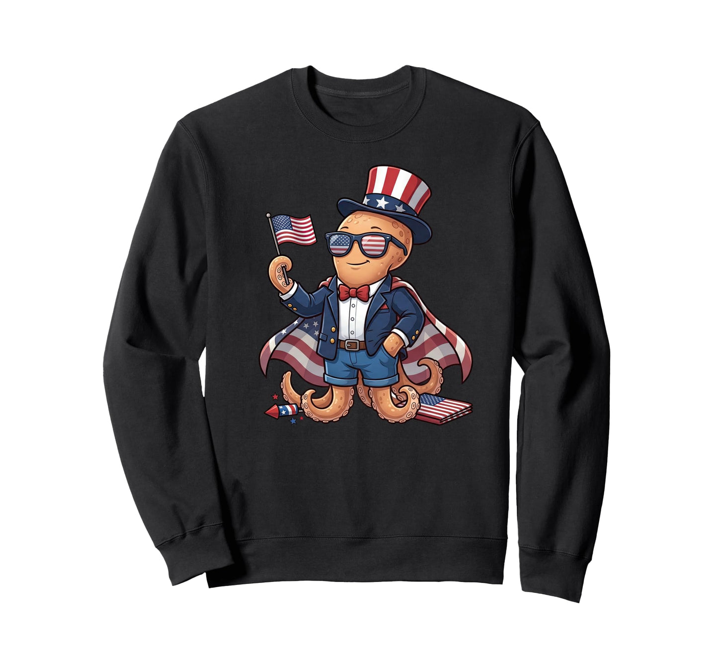 Funny Octopus American Usa Flag Sweatshirt - Trendy Graphic Unisex - T-Shirt, Sweatshirt, Hoodie