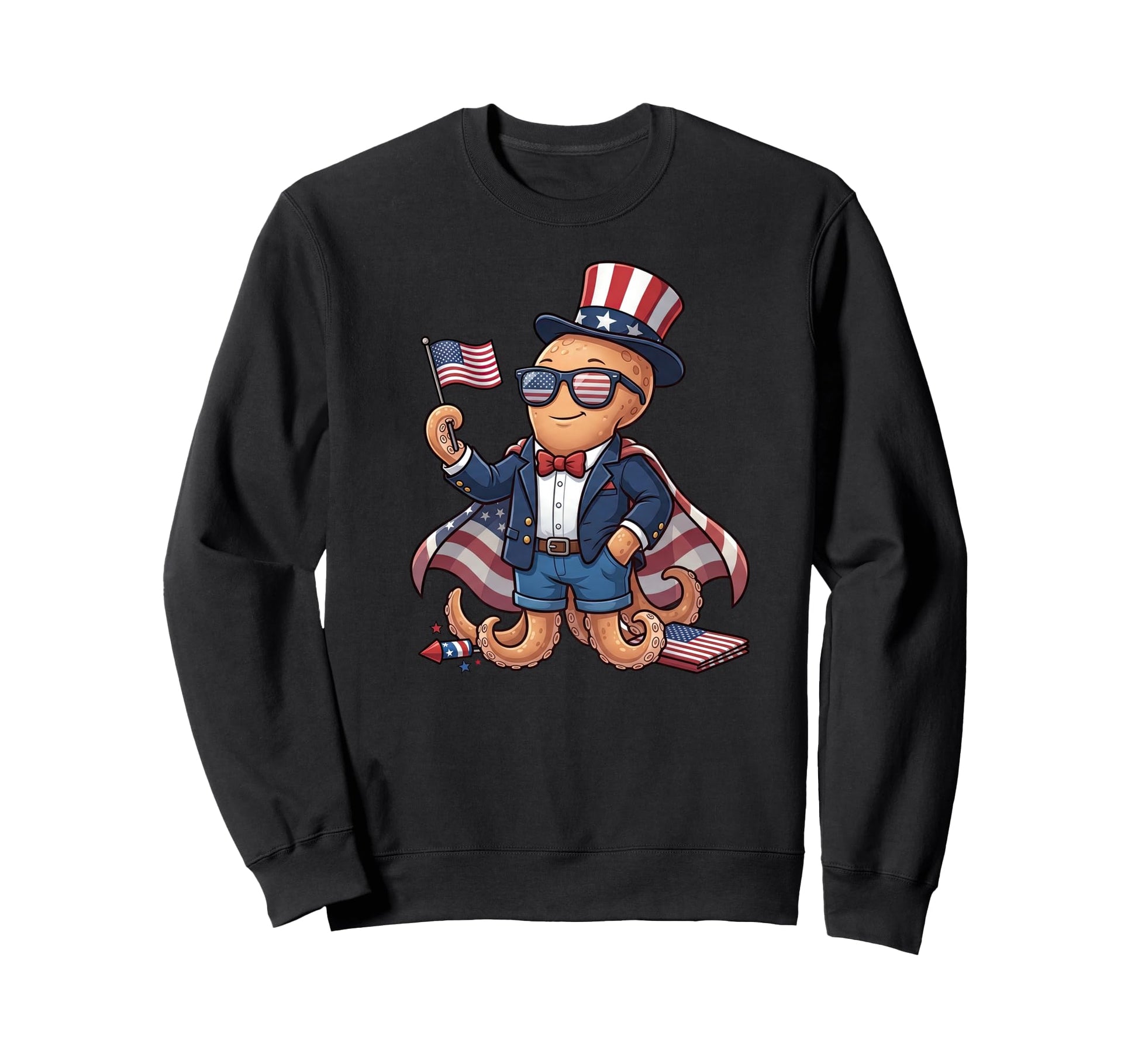 Funny Octopus American Usa Flag Sweatshirt - Trendy Graphic Unisex - T-Shirt, Sweatshirt, Hoodie