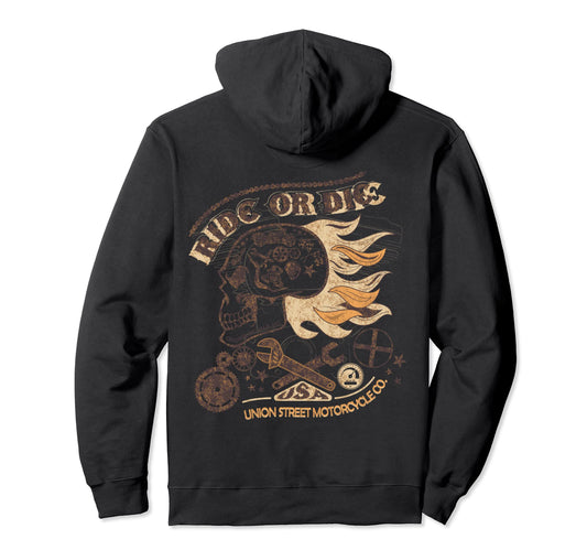 Biker Motorcycle Ride Or Die Skull Hoodie - Minimalist Print Men Women - T-Shirt, Sweatshirt, Hoodie