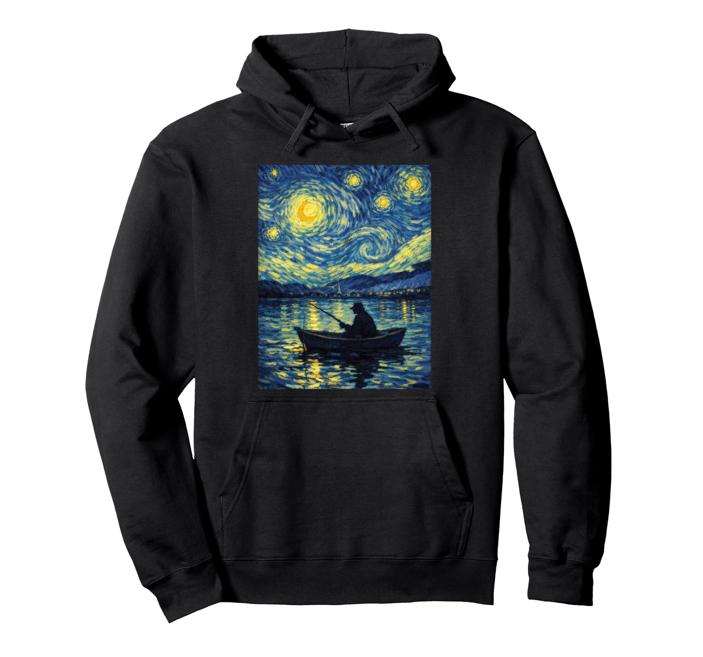 Starry Night Fishing Boat Van Gogh Funny Hoodie - Trendy Graphic Men Women - T-Shirt, Sweatshirt, Hoodie