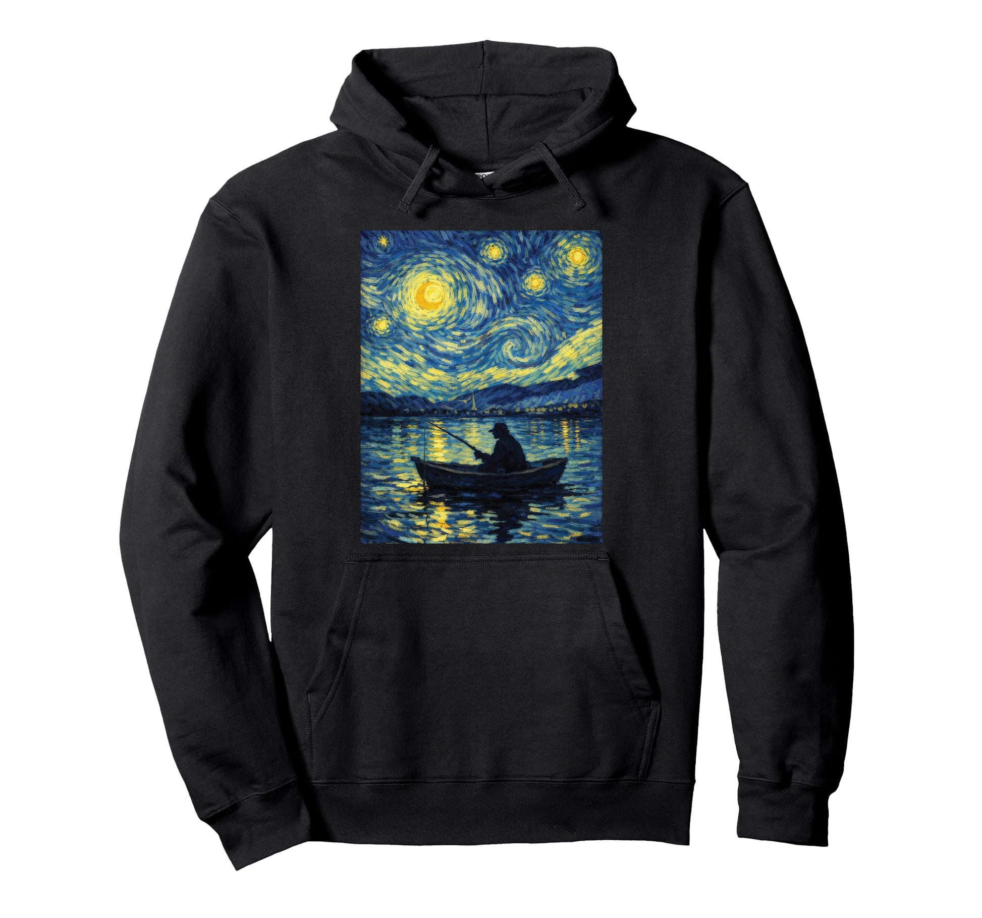 Starry Night Fishing Boat Van Gogh Funny Hoodie - Trendy Graphic Men Women - T-Shirt, Sweatshirt, Hoodie