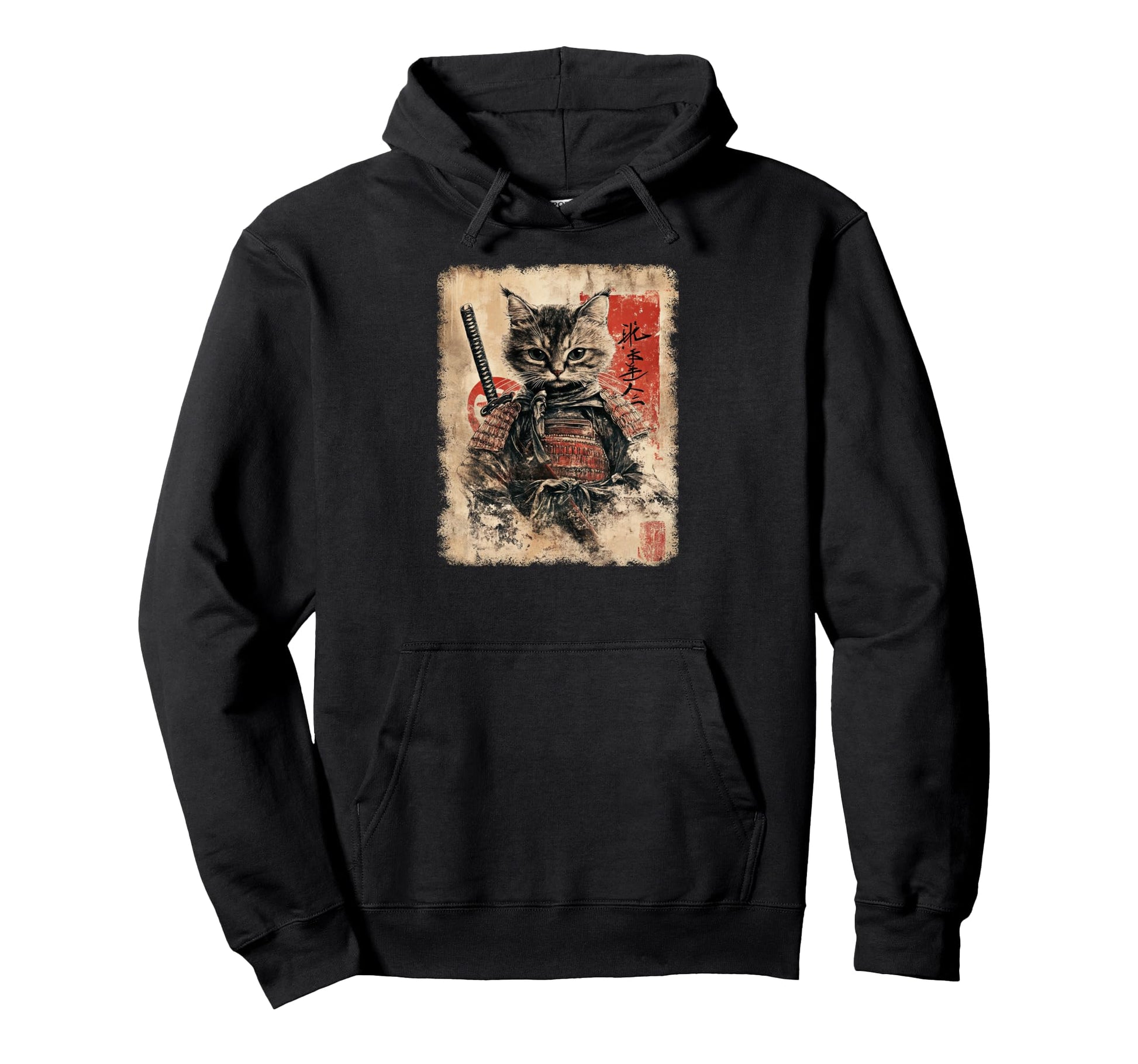 Japanese Samurai Kitten Kawaii Ninja Cat Hoodie - Trendy Graphic Unisex - T-Shirt, Sweatshirt, Hoodie