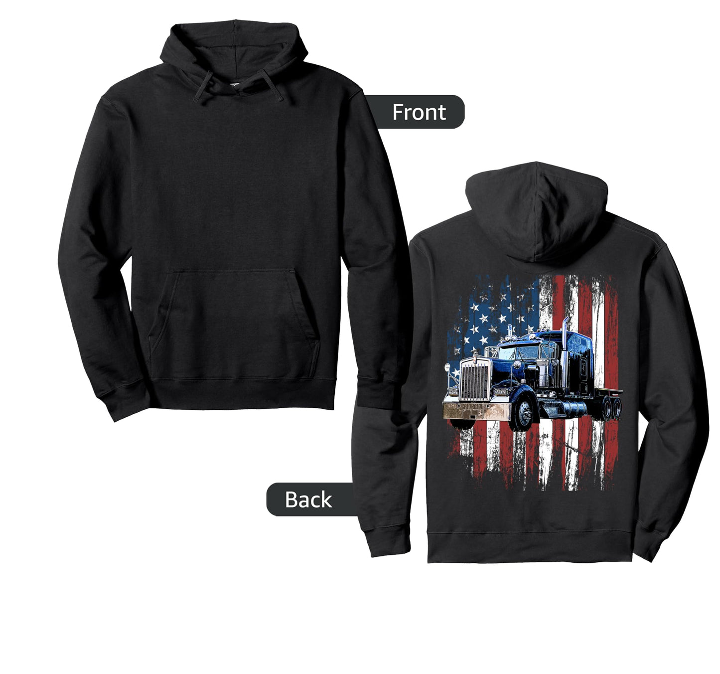 Trucker American Flag Truck Driver Hoodie - Unique Graphic for Adults - T-Shirt, Sweatshirt, Hoodie
