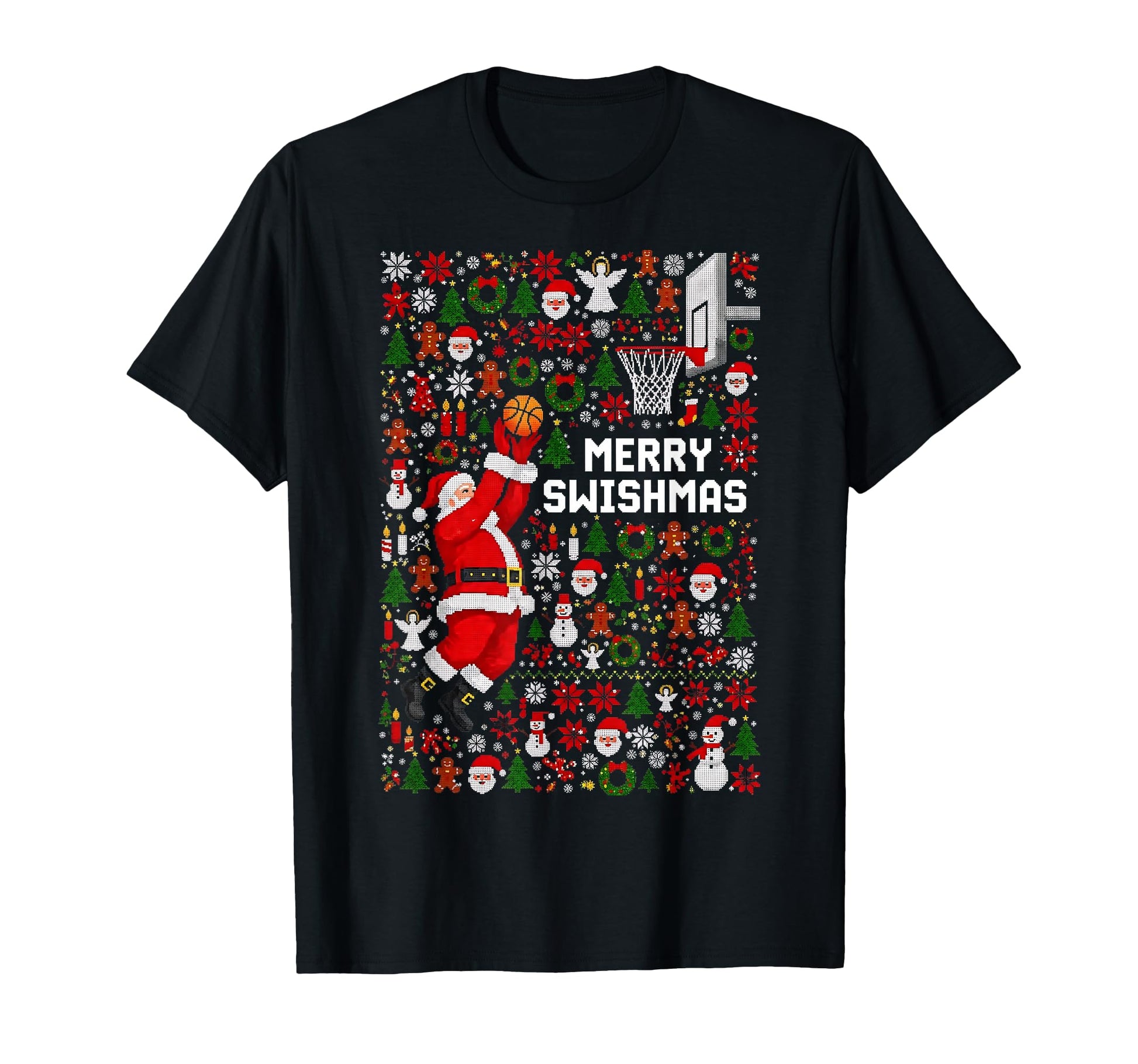 Merry Swishmas Santa Basketball Ugly T-Shirt - Minimalist Print Men Women - T-Shirt, Sweatshirt, Hoodie