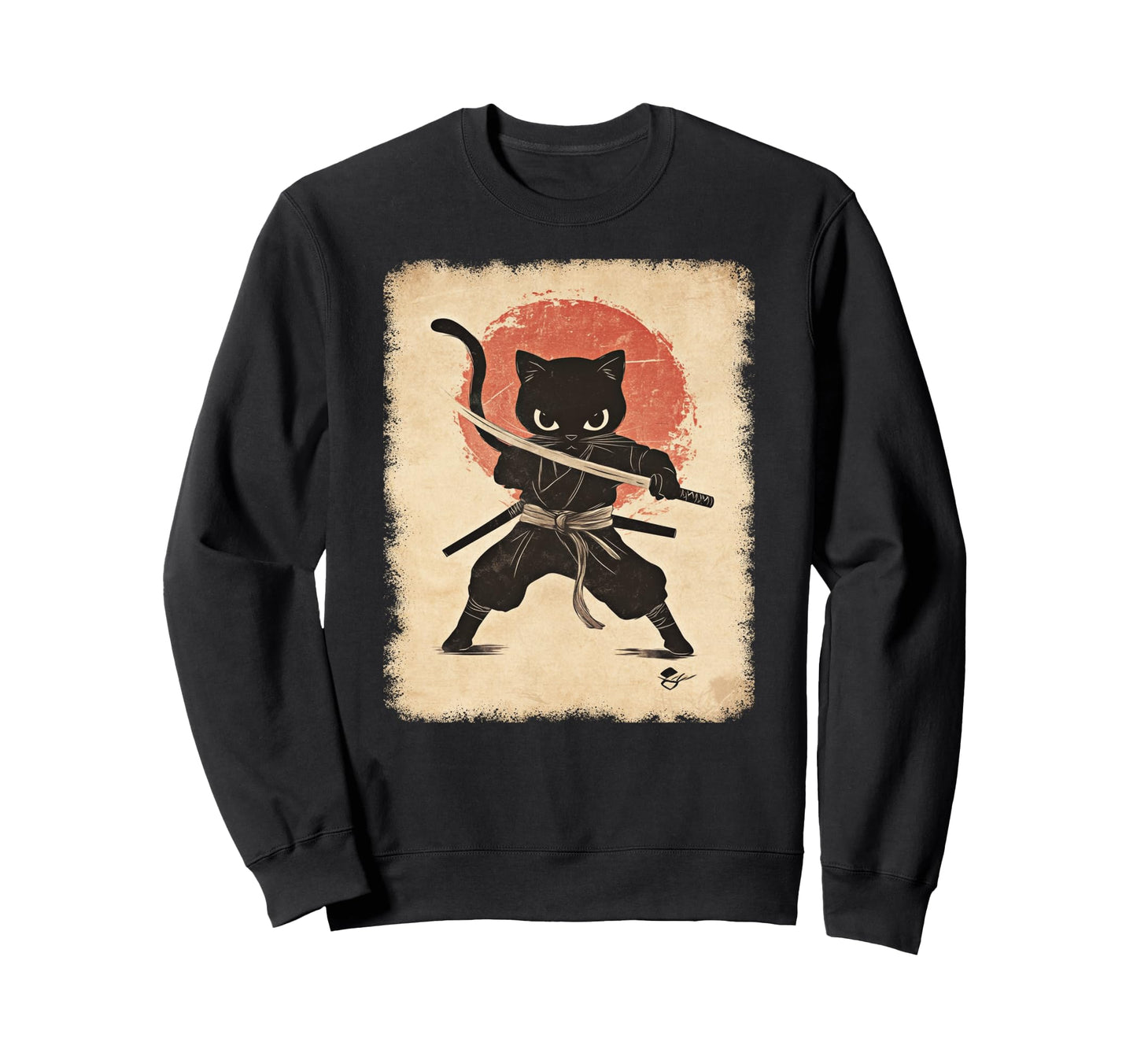 Japanese Samurai Kitten Kawaii Ninja Cat Sweatshirt - Unique Graphic Unisex - T-Shirt, Sweatshirt, Hoodie