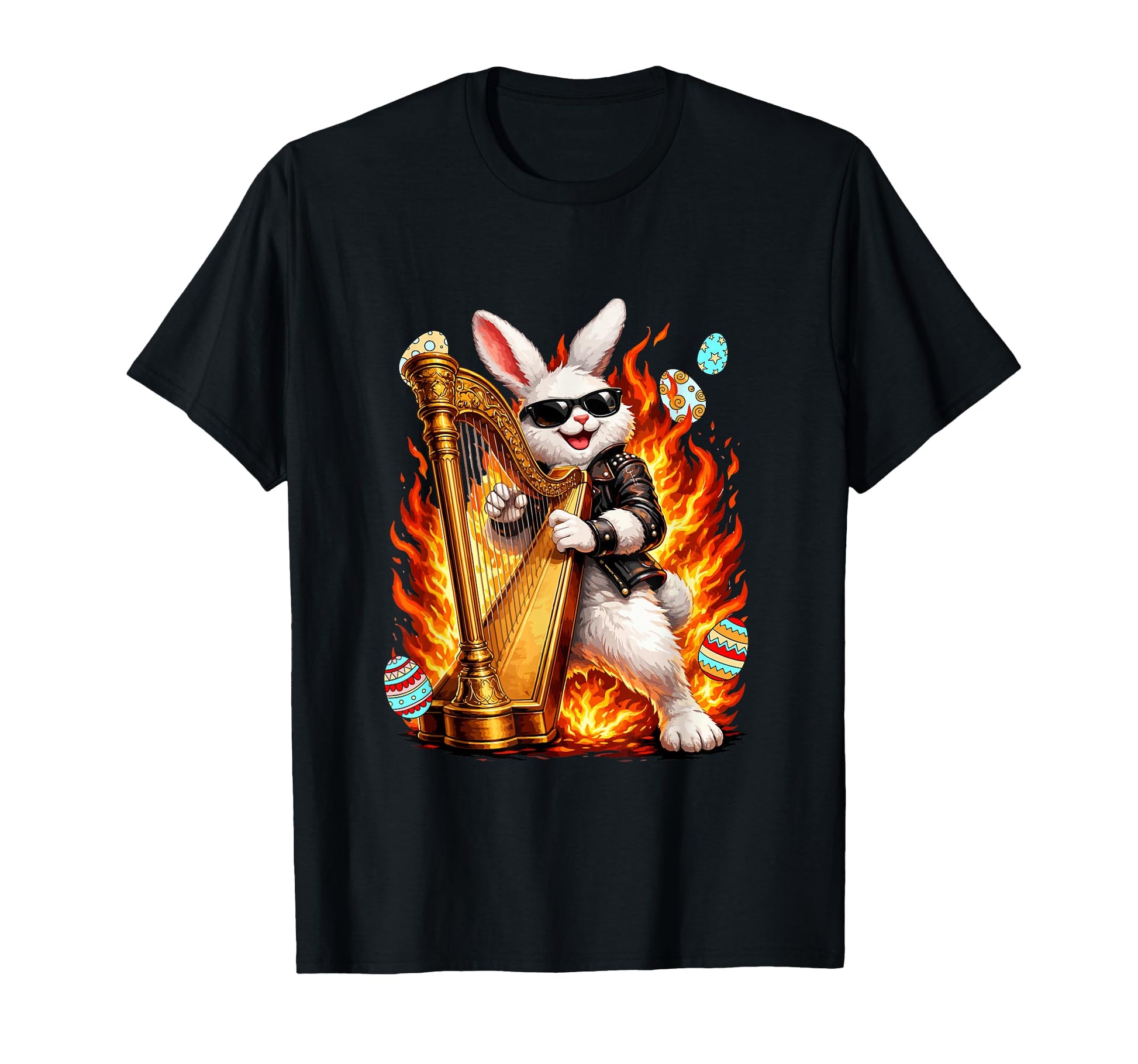 Easter Bunny Playing Harp Instrument T-Shirt - Unique Graphic Unisex - T-Shirt, Sweatshirt, Hoodie
