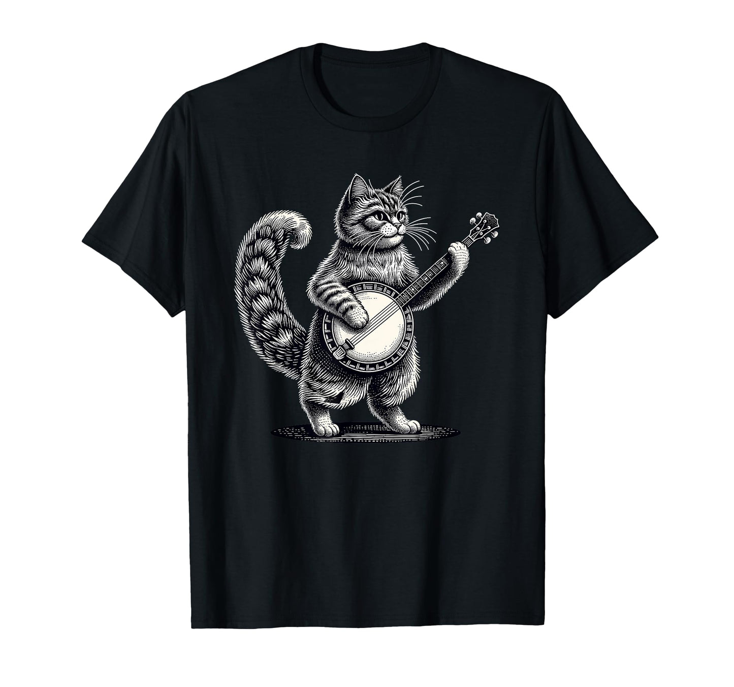Cat Banjo Bluegrass Marching Band T-Shirt - Novelty Apparel for Adults - T-Shirt, Sweatshirt, Hoodie