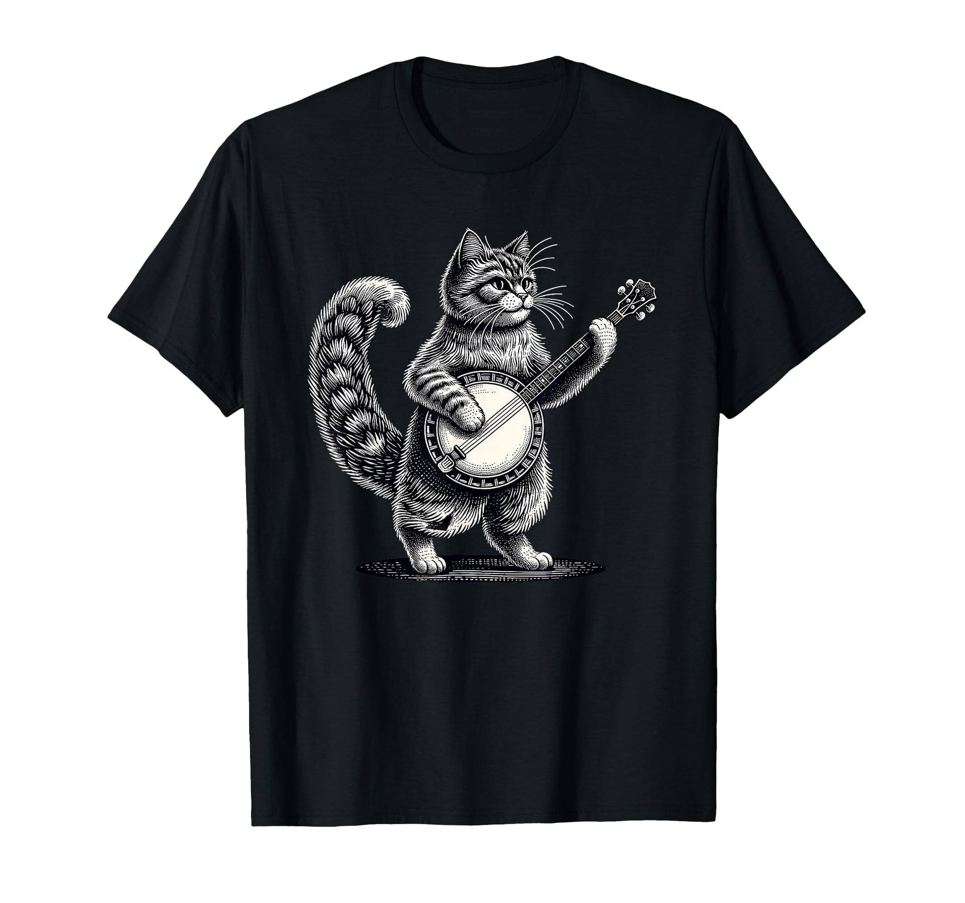Cat Banjo Bluegrass Marching Band T-Shirt - Novelty Apparel for Adults - T-Shirt, Sweatshirt, Hoodie