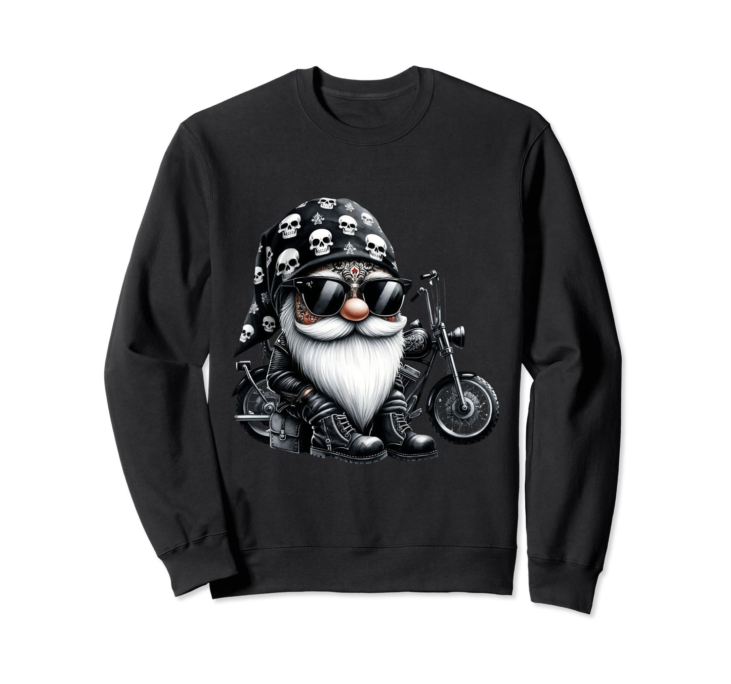 Biker Dad Gnome Black Skull Sweatshirt - Fun Novelty Design for Adults - T-Shirt, Sweatshirt, Hoodie
