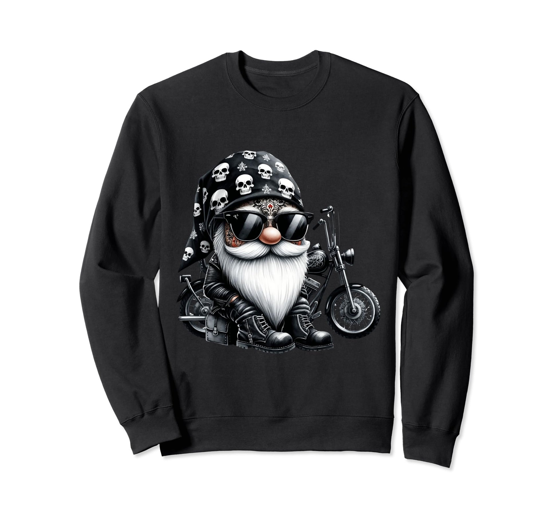Biker Dad Gnome Black Skull Sweatshirt - Fun Novelty Design for Adults - T-Shirt, Sweatshirt, Hoodie