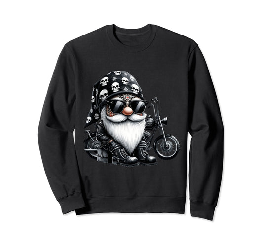 Biker Dad Gnome Black Skull Sweatshirt - Fun Novelty Design for Adults - T-Shirt, Sweatshirt, Hoodie
