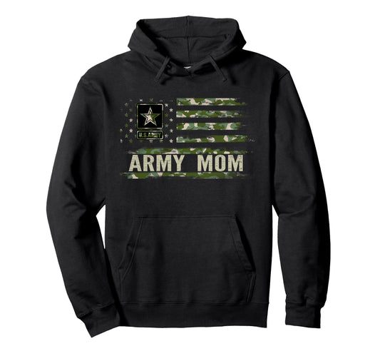 Army Mom Camo American Flag Veteran Gift Hoodie - Unique Graphic Men Women - T-Shirt, Sweatshirt, Hoodie