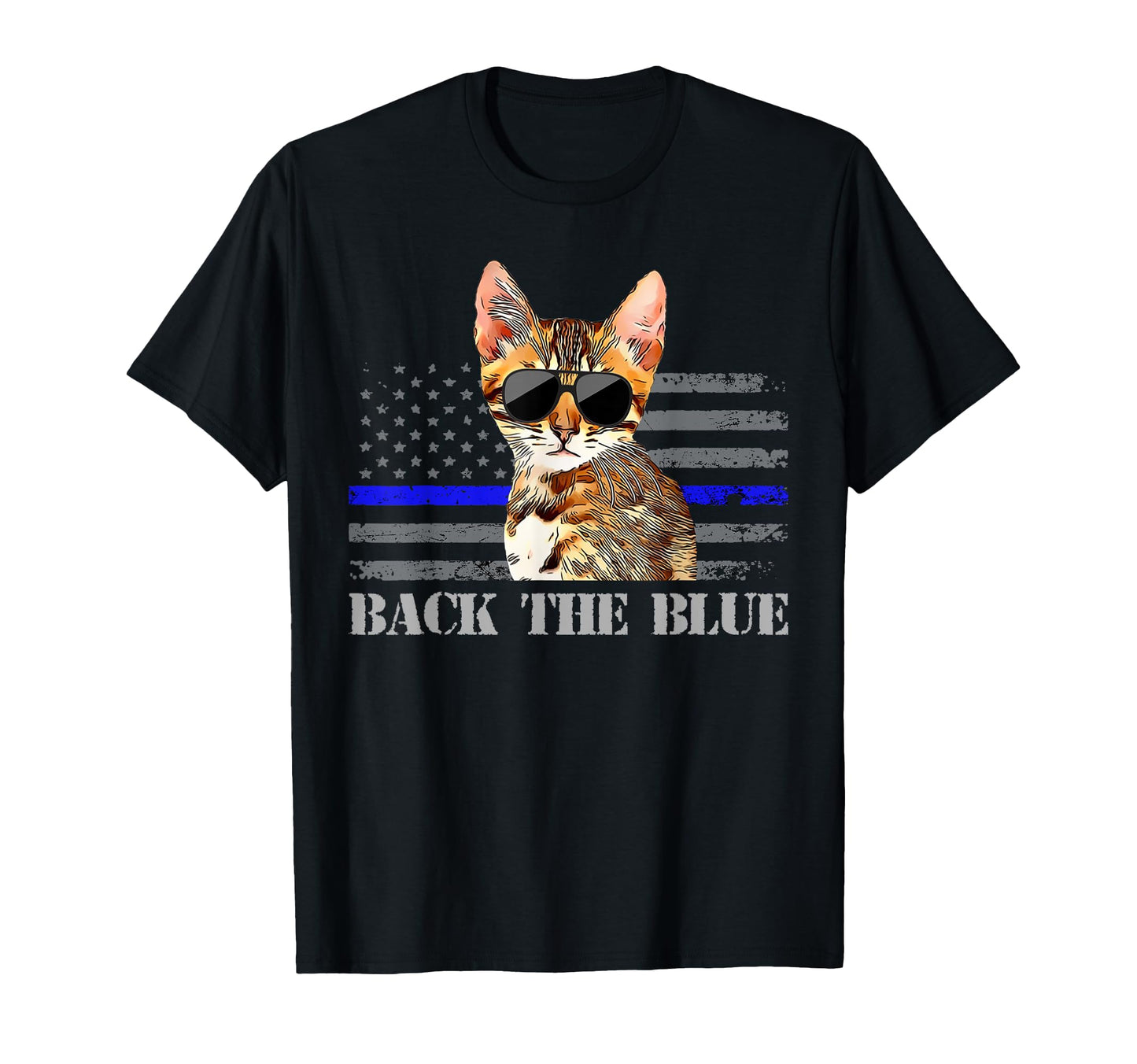 Back Blue Police Cat Thin Blue Line T-Shirt - Custom Art Print Men Women - T-Shirt, Sweatshirt, Hoodie
