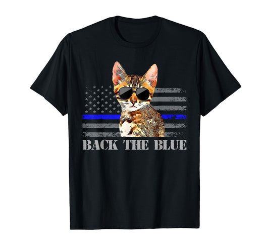 Back Blue Police Cat Thin Blue Line T-Shirt - Custom Art Print Men Women - T-Shirt, Sweatshirt, Hoodie