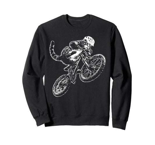 Cat Riding Bicycle Helmet Mountain Sweatshirt - Trendy Graphic for Adults - T-Shirt, Sweatshirt, Hoodie