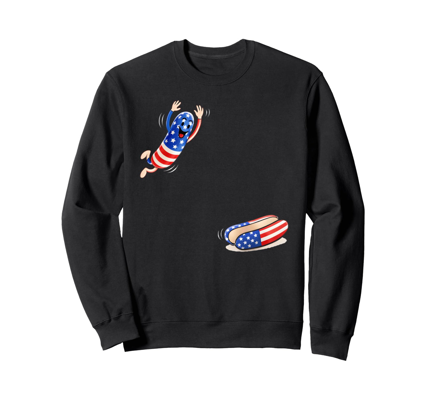 Hot Dog Jumping Into Bun Sausage Bbq Sweatshirt - Graphic Print for Adults - T-Shirt, Sweatshirt, Hoodie