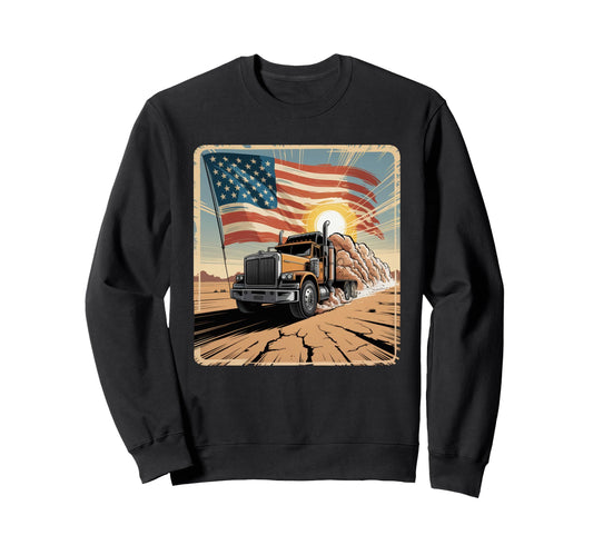 American Flag Trucker Dad Big Rig Sweatshirt - Fun Novelty Design Unisex - T-Shirt, Sweatshirt, Hoodie