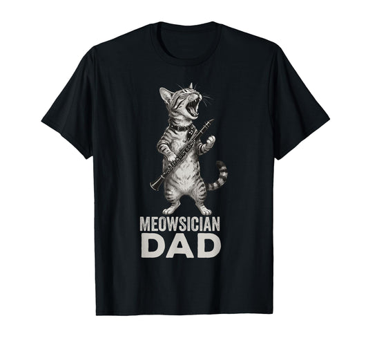 Cat Playing Clarinet Meowsician Dad T-Shirt - Custom Art Print Men Women - T-Shirt, Sweatshirt, Hoodie