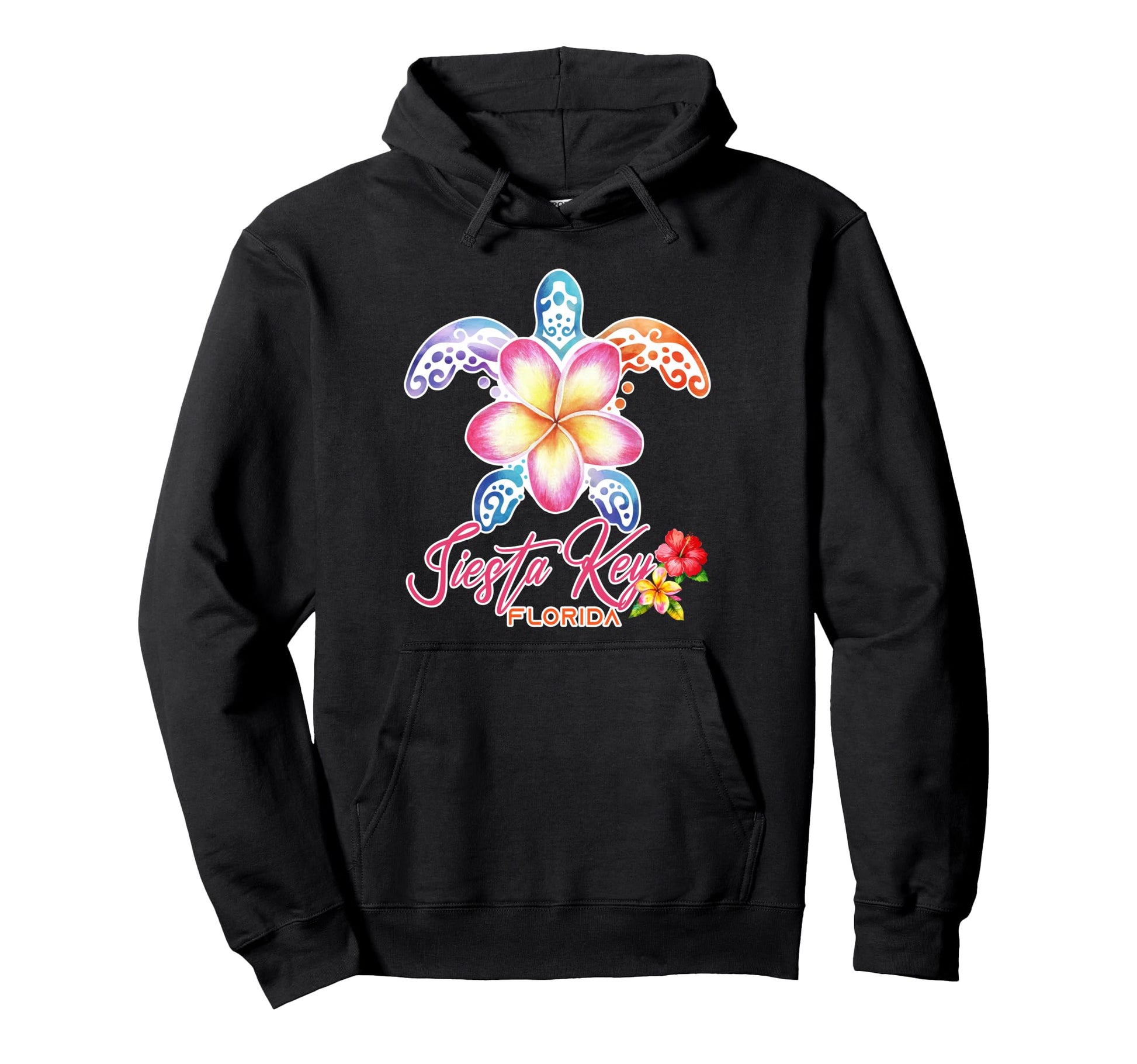 Siesta Key Sea Turtle Plumeria Hoodie - Casual Everyday Wear Men Women - T-Shirt, Sweatshirt, Hoodie
