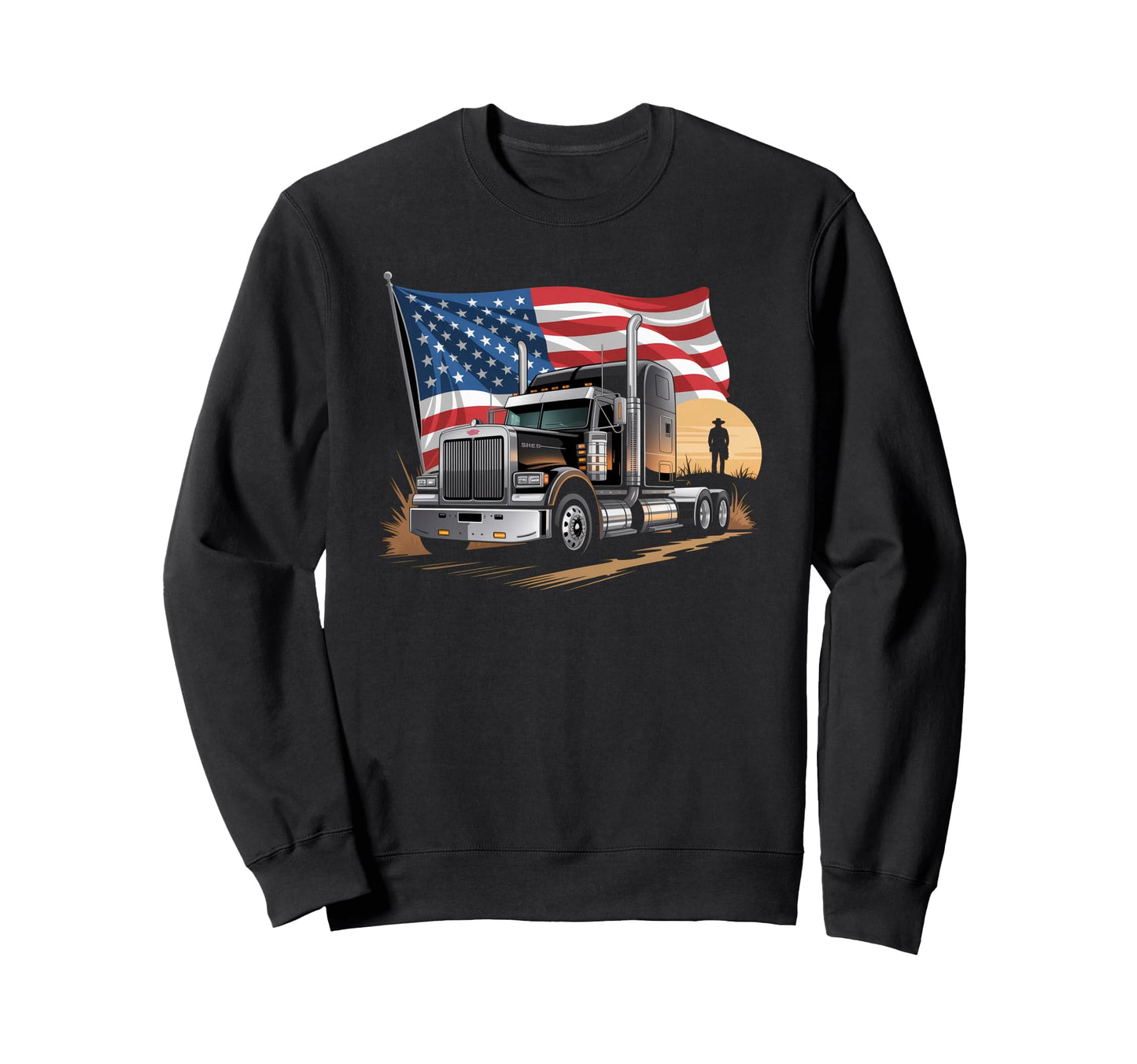 American Flag Trucker Dad Big Sweatshirt - Fun Novelty Design Men Women - T-Shirt, Sweatshirt, Hoodie
