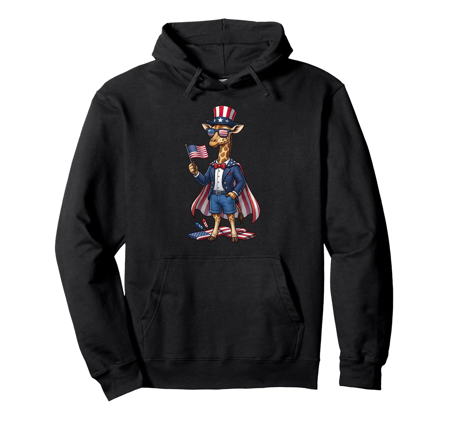 Funny Giraffe American Usa Flag Hoodie - Aesthetic Graphic for Adults - T-Shirt, Sweatshirt, Hoodie